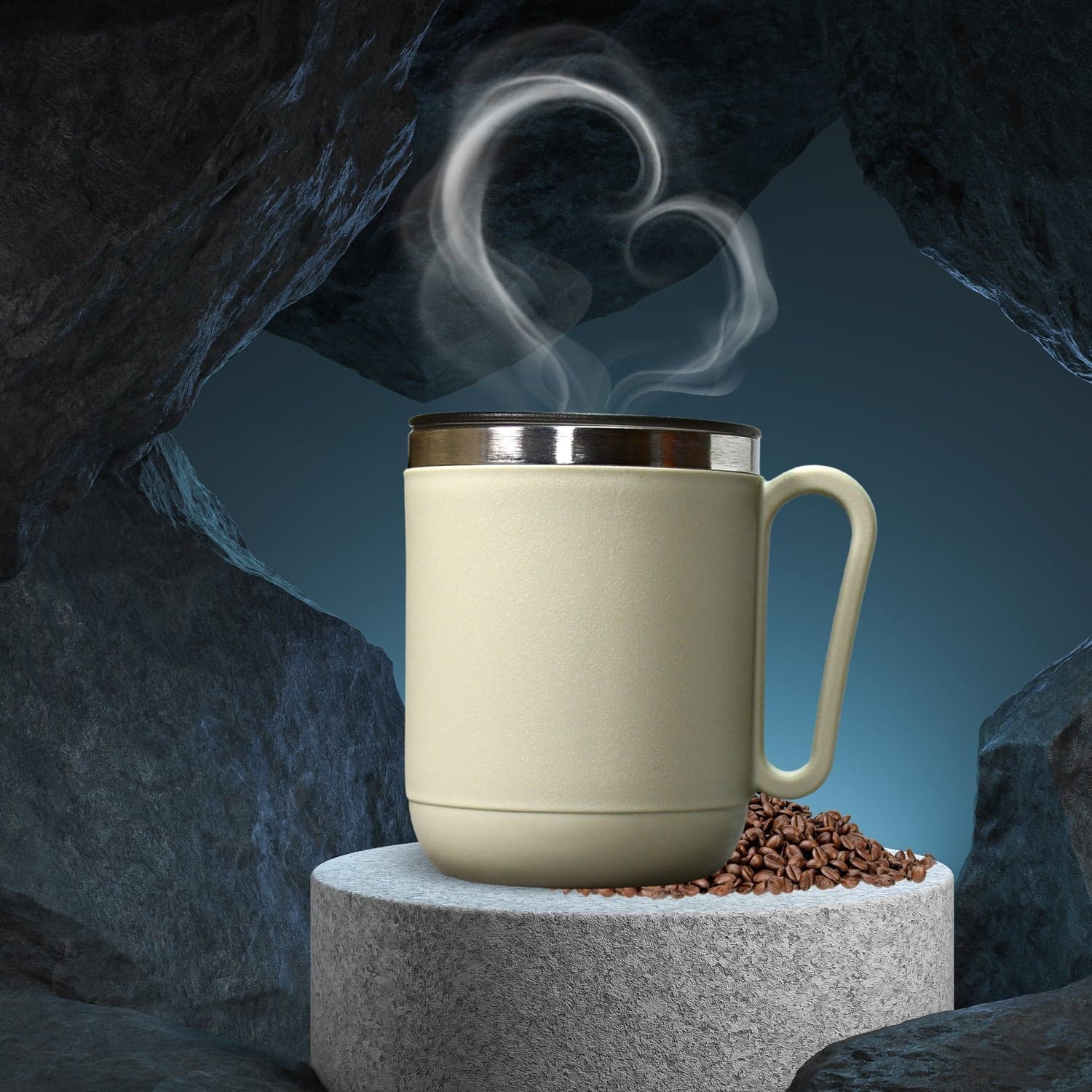 Ganesh Premium Stainless Steel Coffee Mug with heat resistant mug lid. Approx 400Ml mug. thumbnail 1