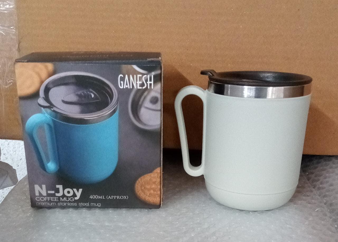 Ganesh Premium Stainless Steel Coffee Mug with heat resistant mug lid. Approx 400Ml mug. thumbnail 10