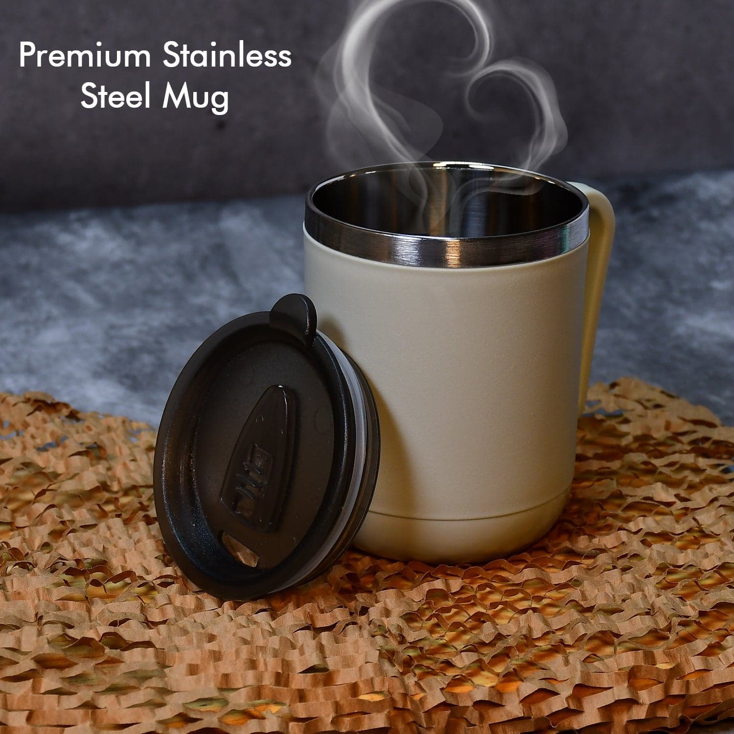 Ganesh Premium Stainless Steel Coffee Mug with heat resistant mug lid. Approx 400Ml mug. thumbnail 8