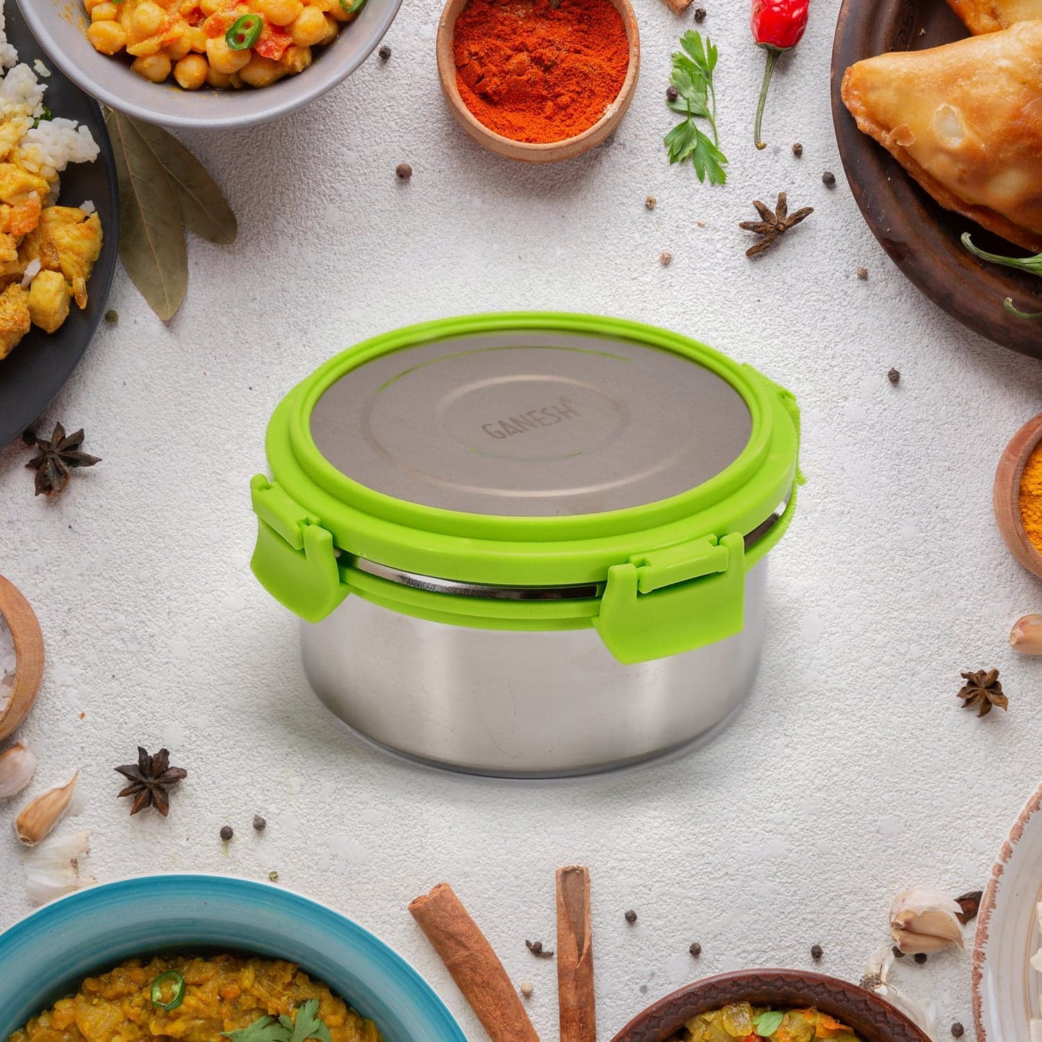 Ganesh Solo round 400 Stainless Steel Leak proof airtight Lunch Pack for Office & School Use thumbnail 1