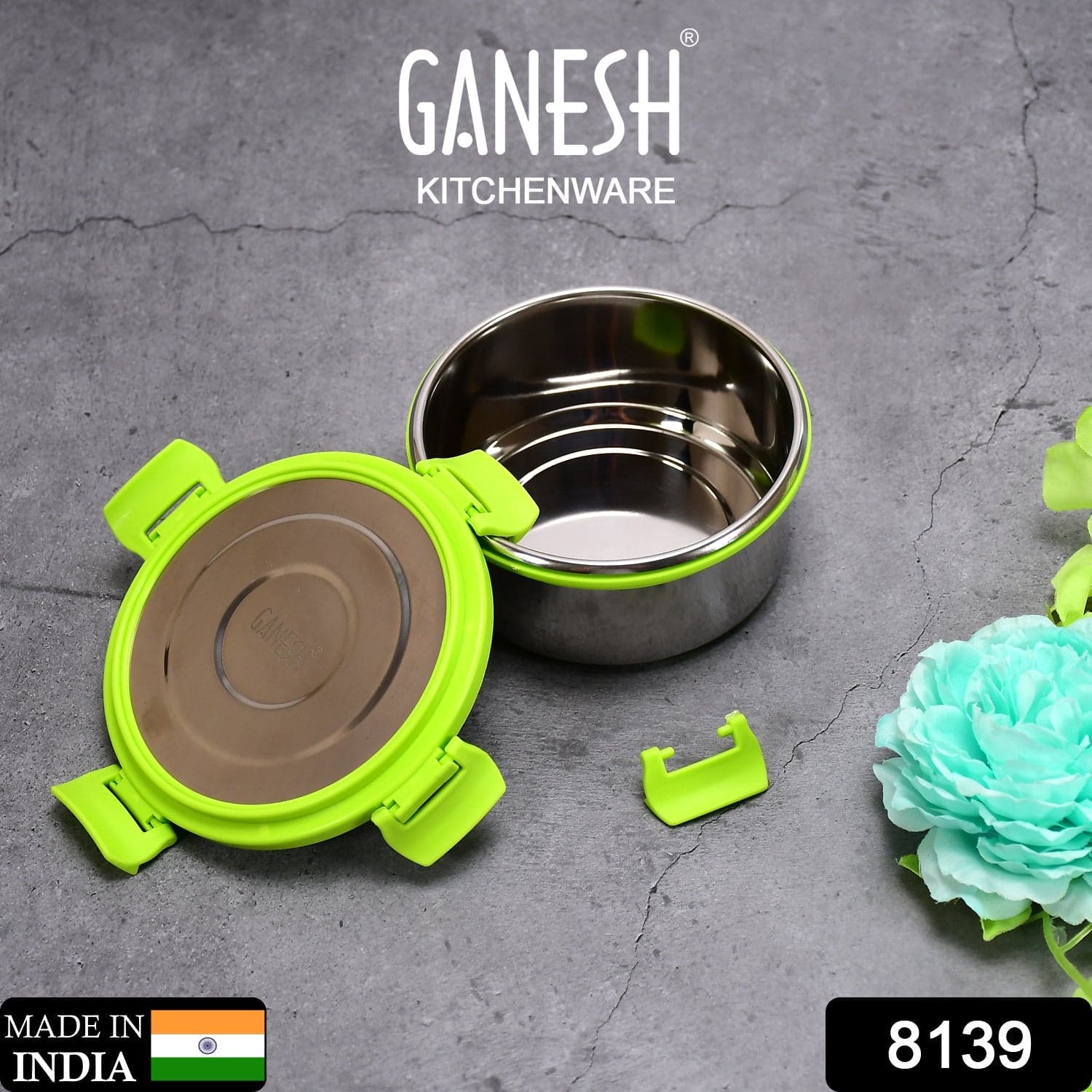 Ganesh Solo round 400 Stainless Steel Leak proof airtight Lunch Pack for Office & School Use thumbnail 2