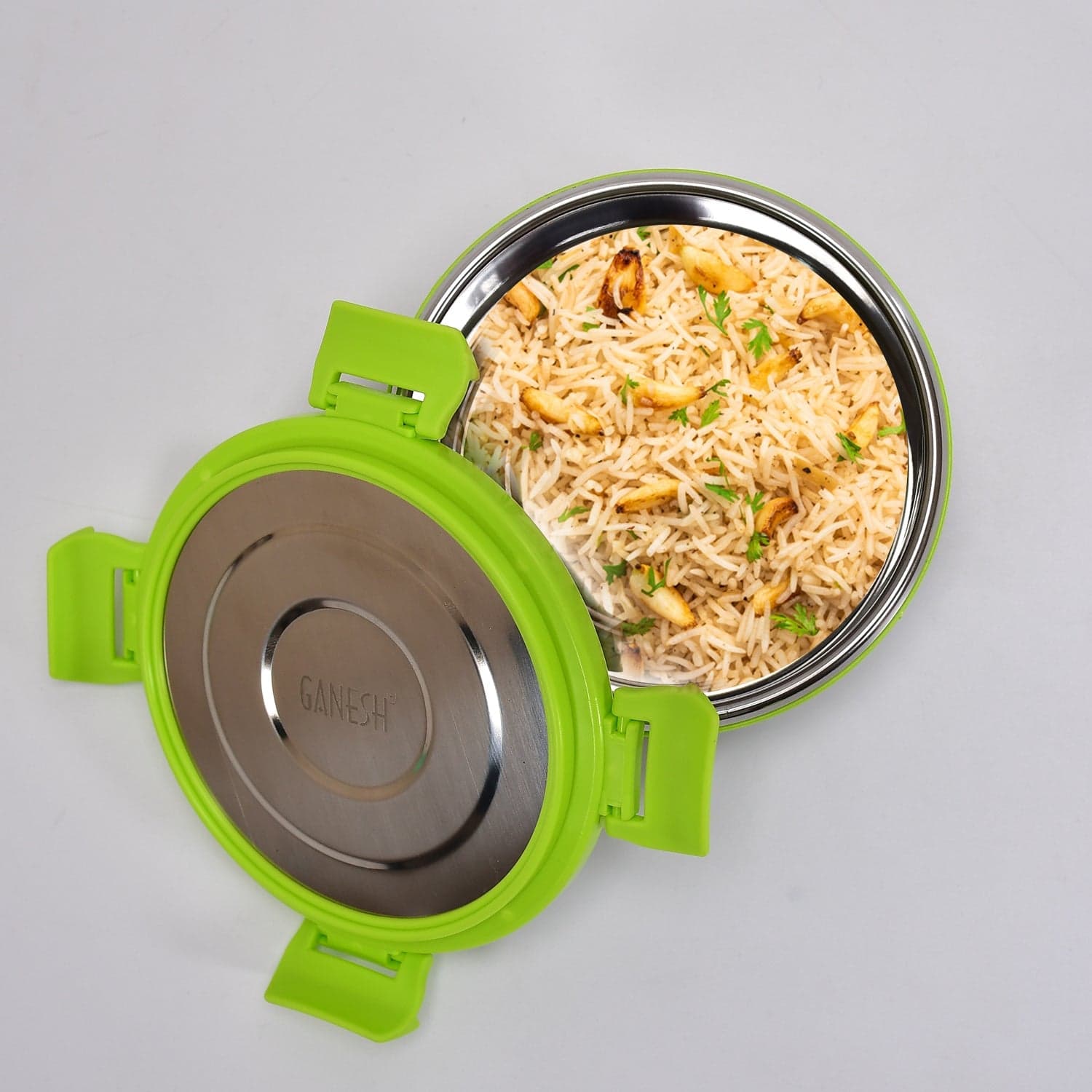Ganesh Solo round 400 Stainless Steel Leak proof airtight Lunch Pack for Office & School Use thumbnail 7