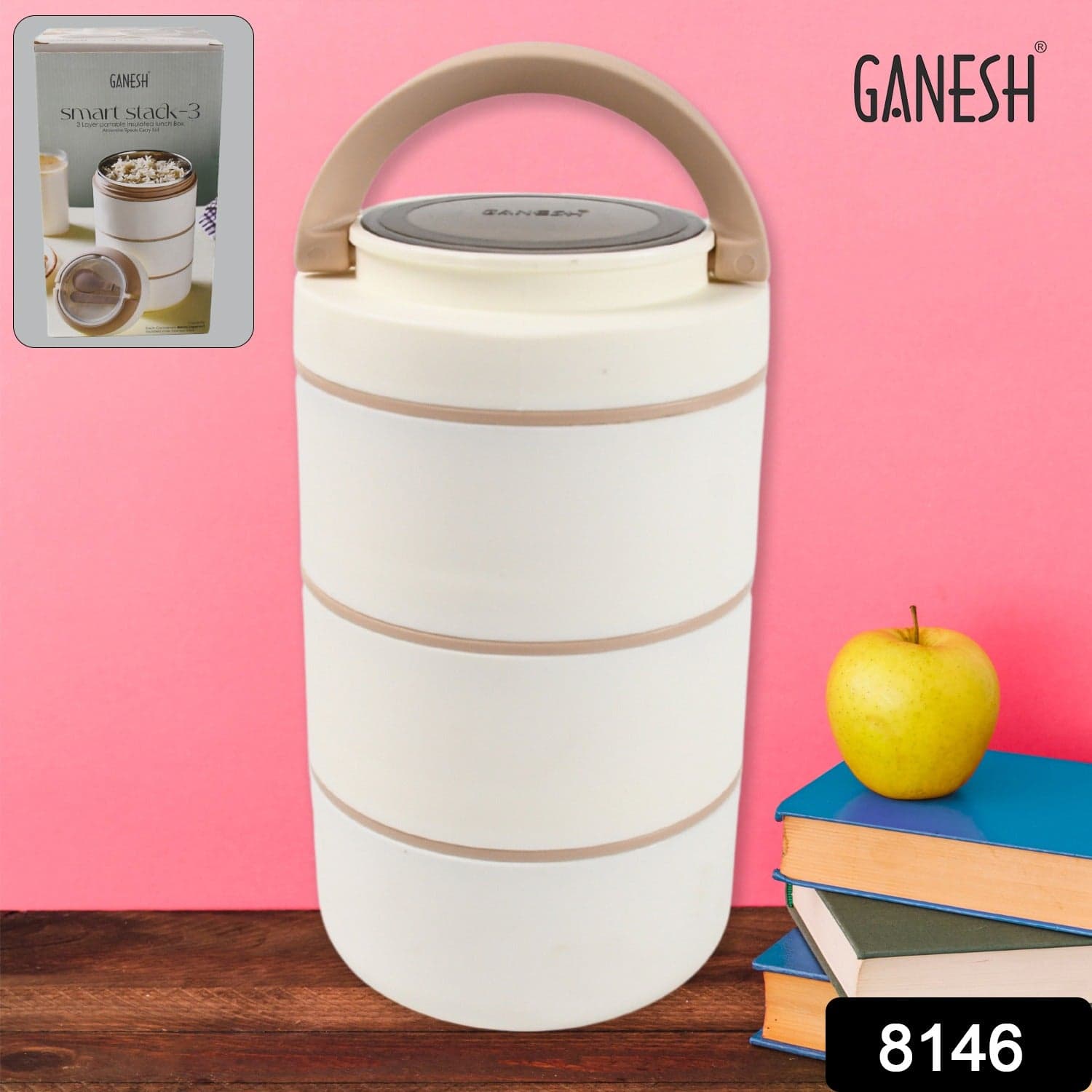 Ganesh Smart Stack 3 Layer Portable Lunch Box Stainless Steel Airtight Leak-Proof Lunch Box For Office thumbnail 2
