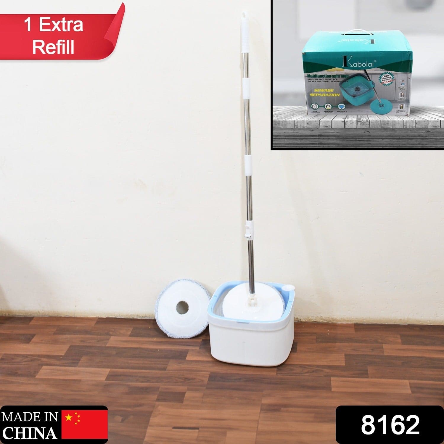 Round Shape Mop Head With 1 Pad Extra Clean Water Spin Mop With Separate Water Bucket thumbnail 2