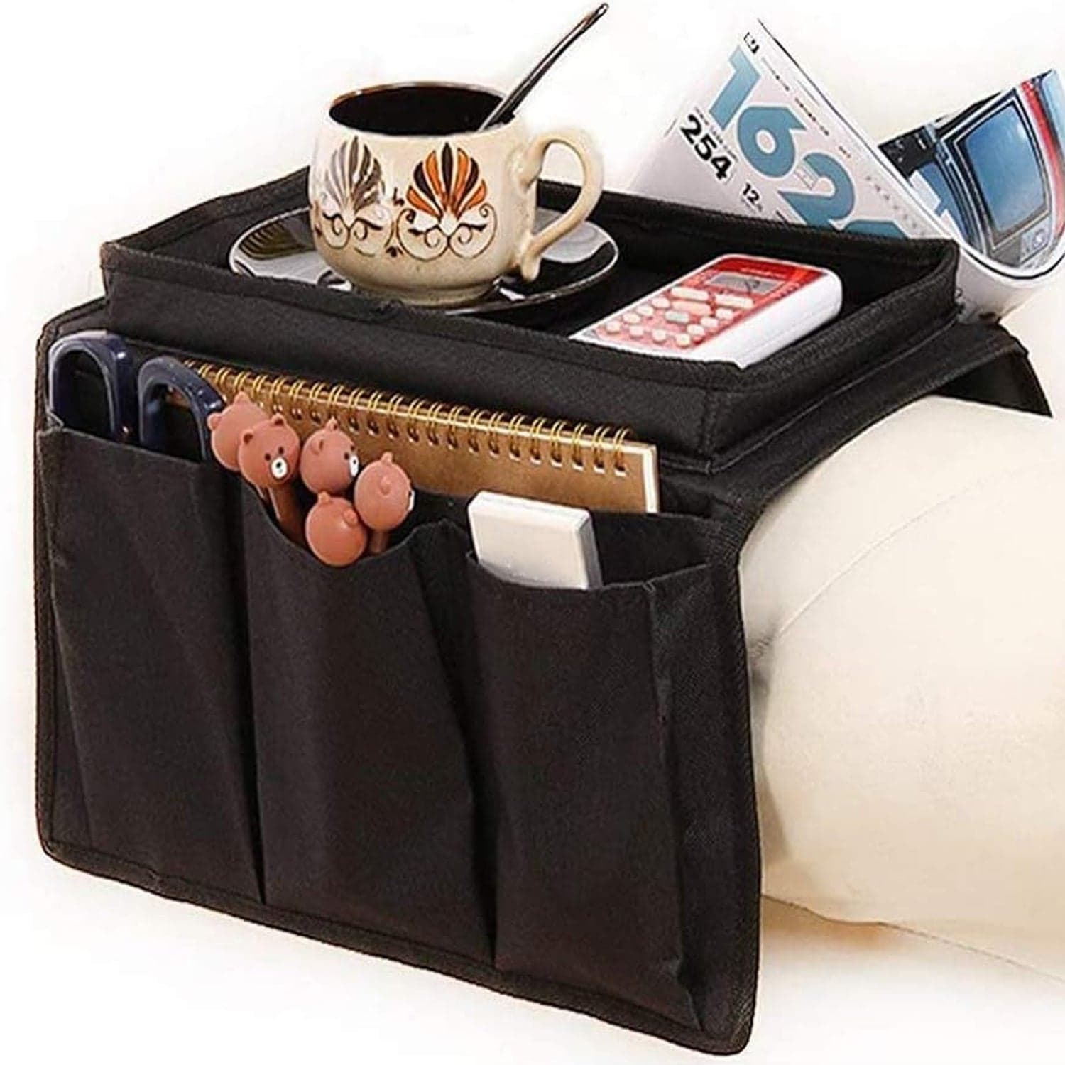 Sofa Arm Rest Hanging Storage Bag, Storage Bag For Sofa Ideal For Sorting Magazines Books (Black) thumbnail 1