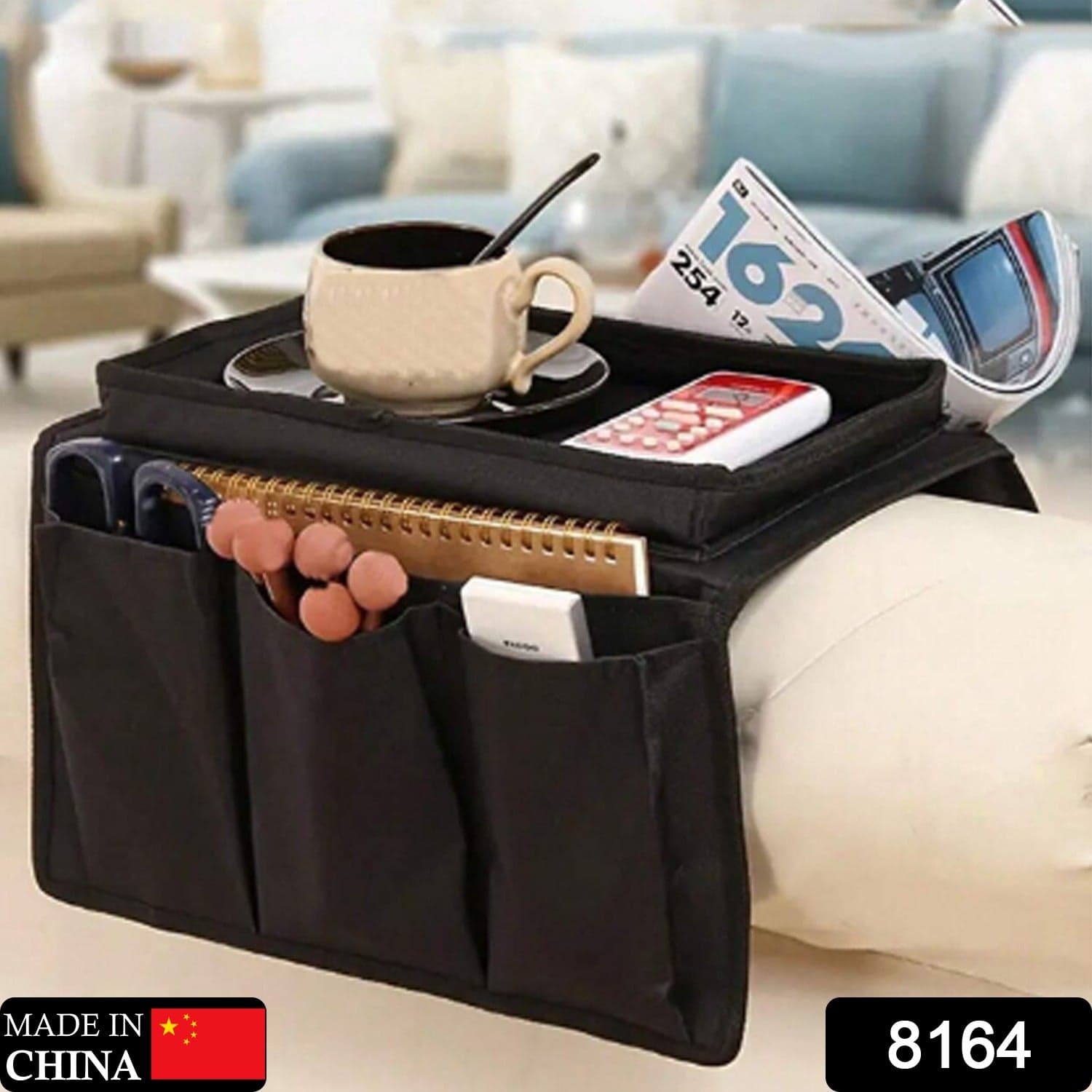 Sofa Arm Rest Hanging Storage Bag, Storage Bag For Sofa Ideal For Sorting Magazines Books (Black) thumbnail 2