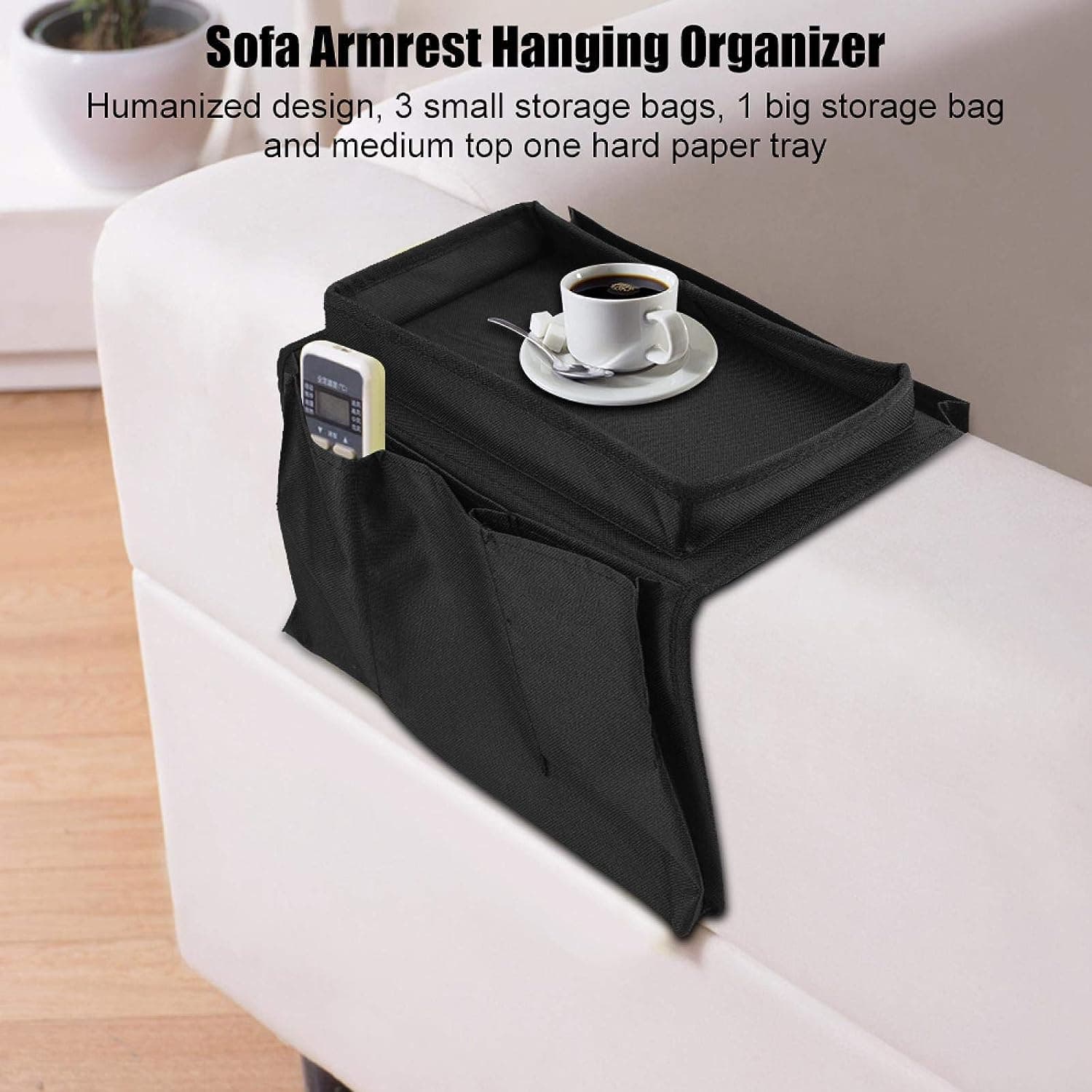 Sofa Arm Rest Hanging Storage Bag, Storage Bag For Sofa Ideal For Sorting Magazines Books (Black) thumbnail 3
