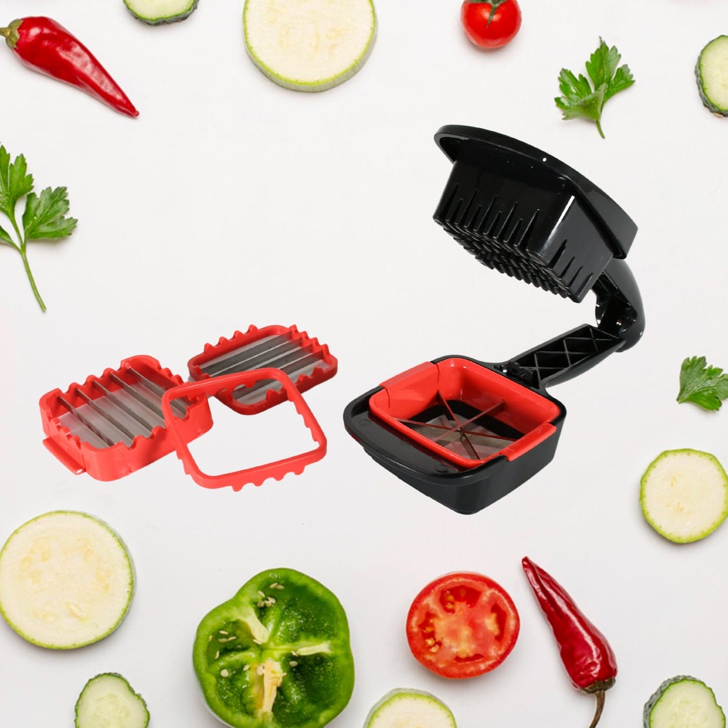 Multifunction Vegetable Cutter Manual Vegetable Quick Dicer Fruit Chopper Slicer With 3 Interchangeable Stainless Steel Blade Inserts thumbnail 3