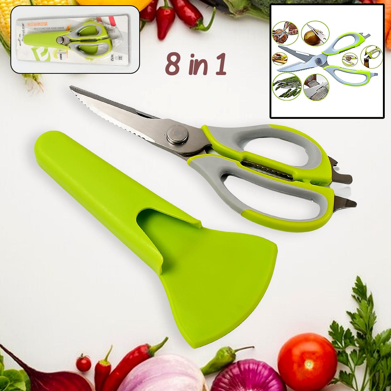 Multi-Purpose Kitchen Shears With Magnetic Holder, Stainless Steel, Red Multifunction Heavy Duty And Kitchen Scissors thumbnail 1