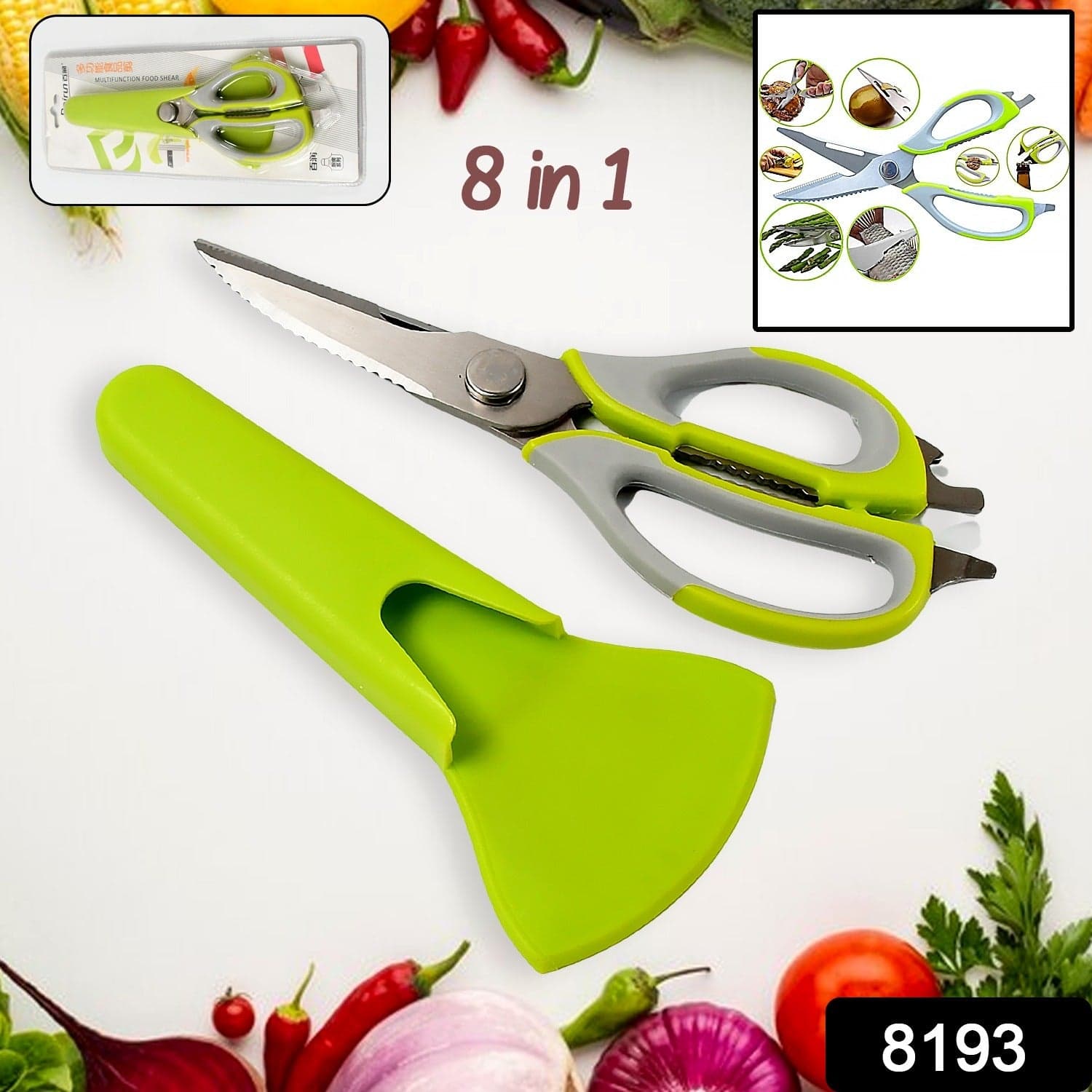 Multi-Purpose Kitchen Shears With Magnetic Holder, Stainless Steel, Red Multifunction Heavy Duty And Kitchen Scissors thumbnail 2