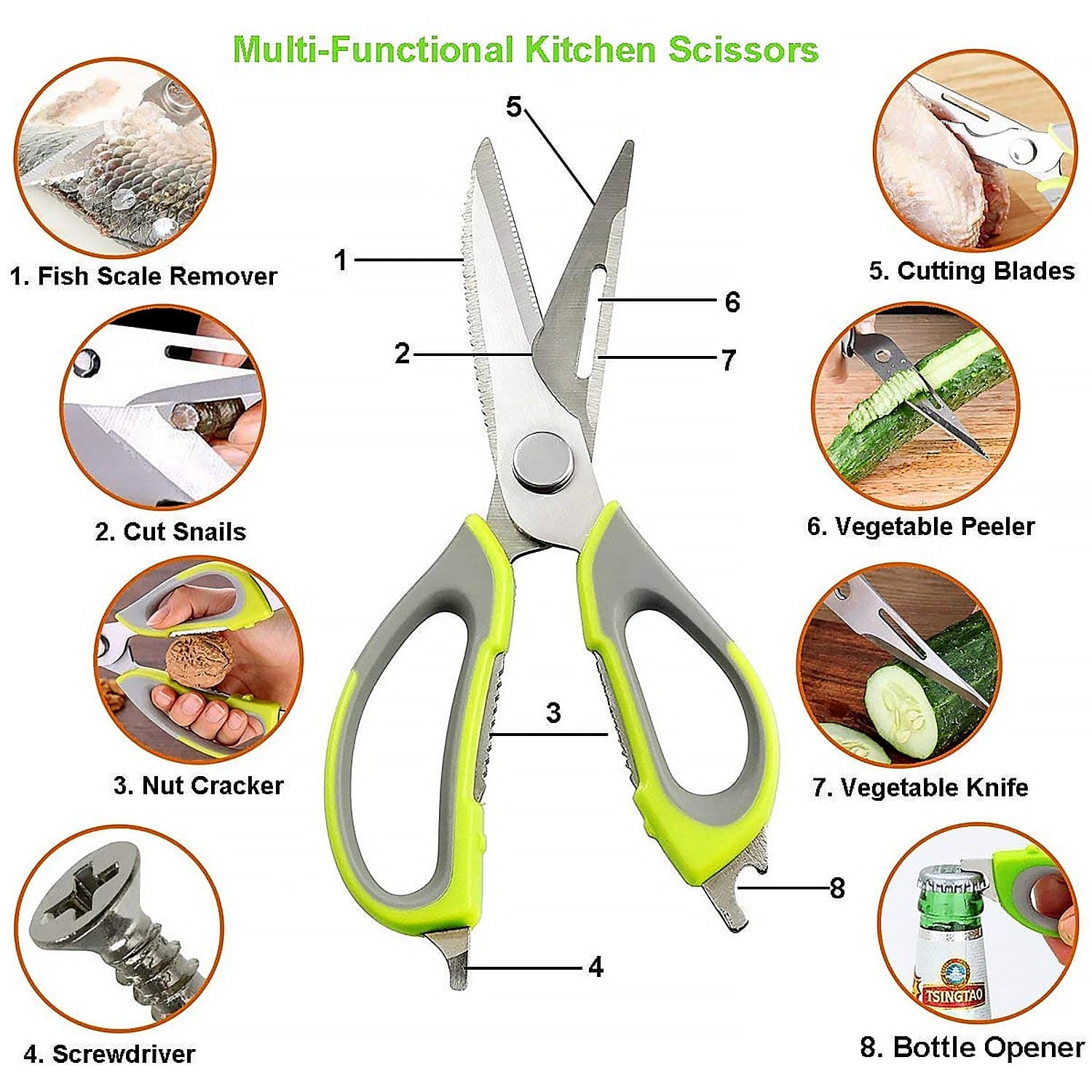 Multi-Purpose Kitchen Shears With Magnetic Holder, Stainless Steel, Red Multifunction Heavy Duty And Kitchen Scissors thumbnail 3