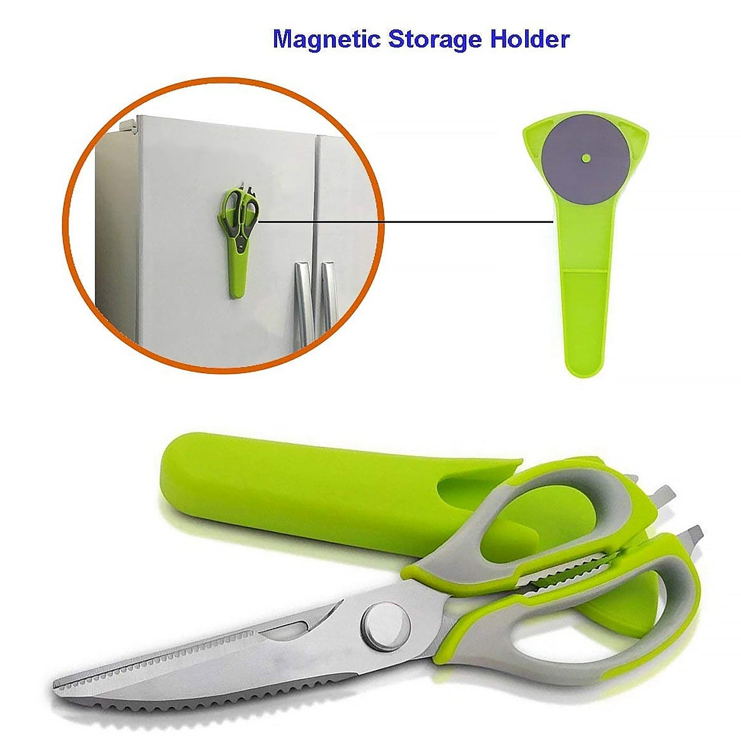 Multi-Purpose Kitchen Shears With Magnetic Holder, Stainless Steel, Red Multifunction Heavy Duty And Kitchen Scissors thumbnail 6