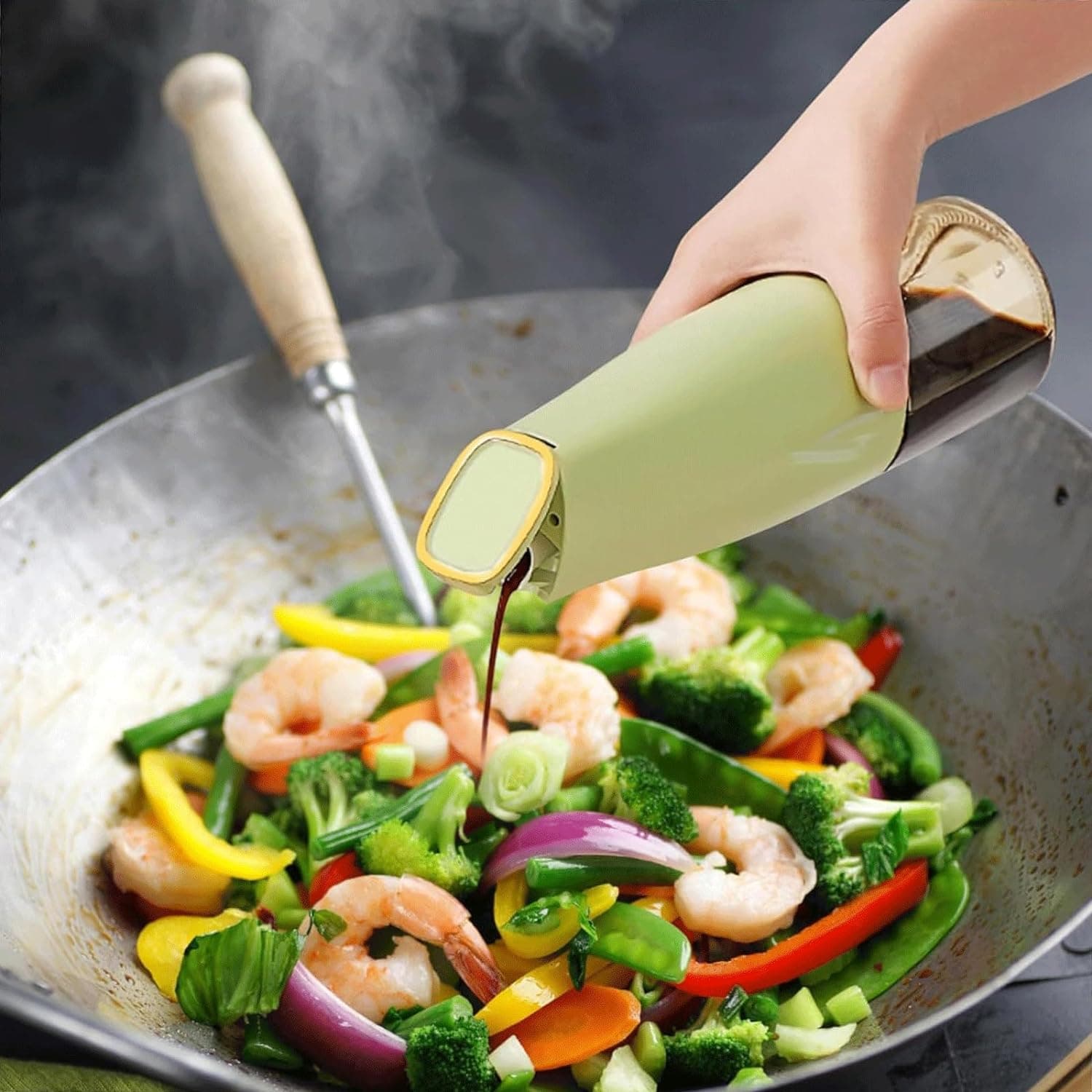 Oil Dispenser, 500Ml Cooking Oil Dispensing Cruets, Oil Bottle With Automatic Open Lid, Cooking Oil Bottle For Kitchen Grilling Frying (500 Ml) thumbnail 1