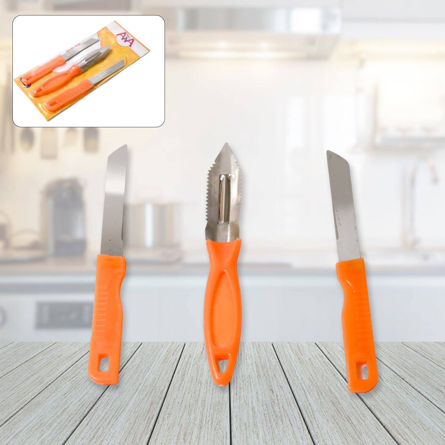 3In1 Multipurpose Stainless Steel Classic Kitchen Knife Set Of 3 For Fruits And Vegetable Chopping / Cutting / Peeling thumbnail 1