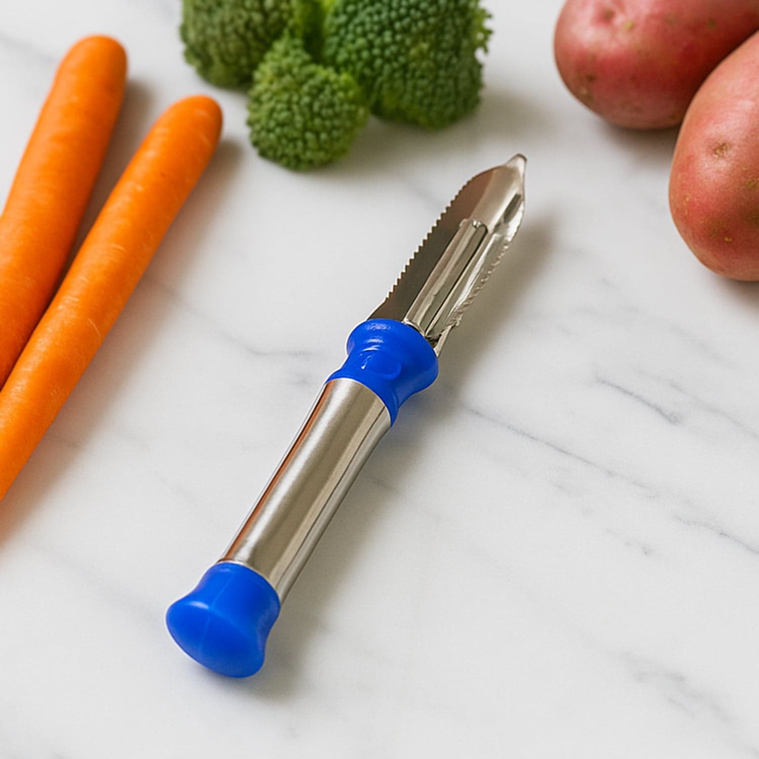 Stainless Steel 2-in-1 Vegetable Peeler - Multifunctional Grater with Hanging Ring (1 pc) thumbnail 1