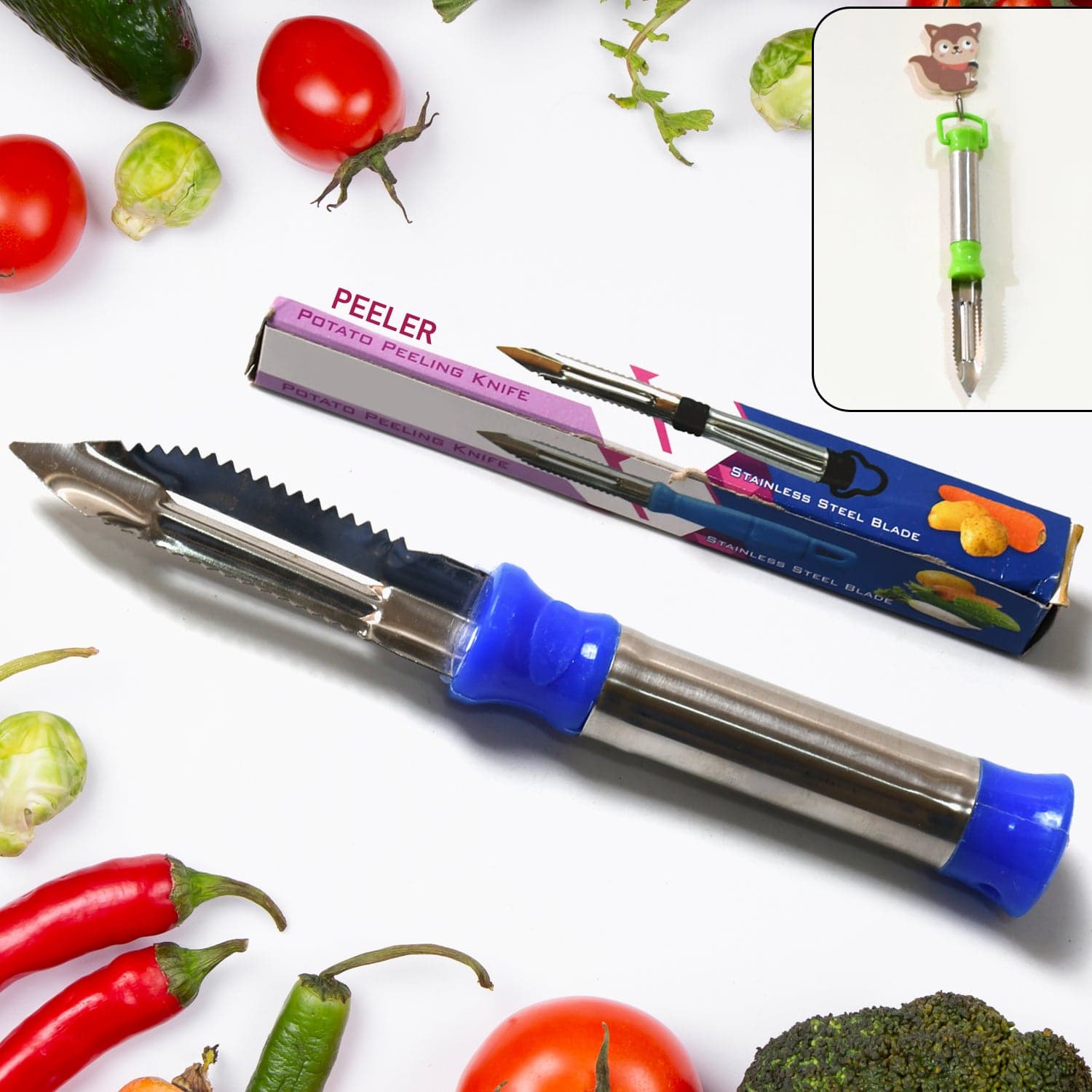 Stainless Steel 2-in-1 Vegetable Peeler - Multifunctional Grater with Hanging Ring (1 pc) thumbnail 3