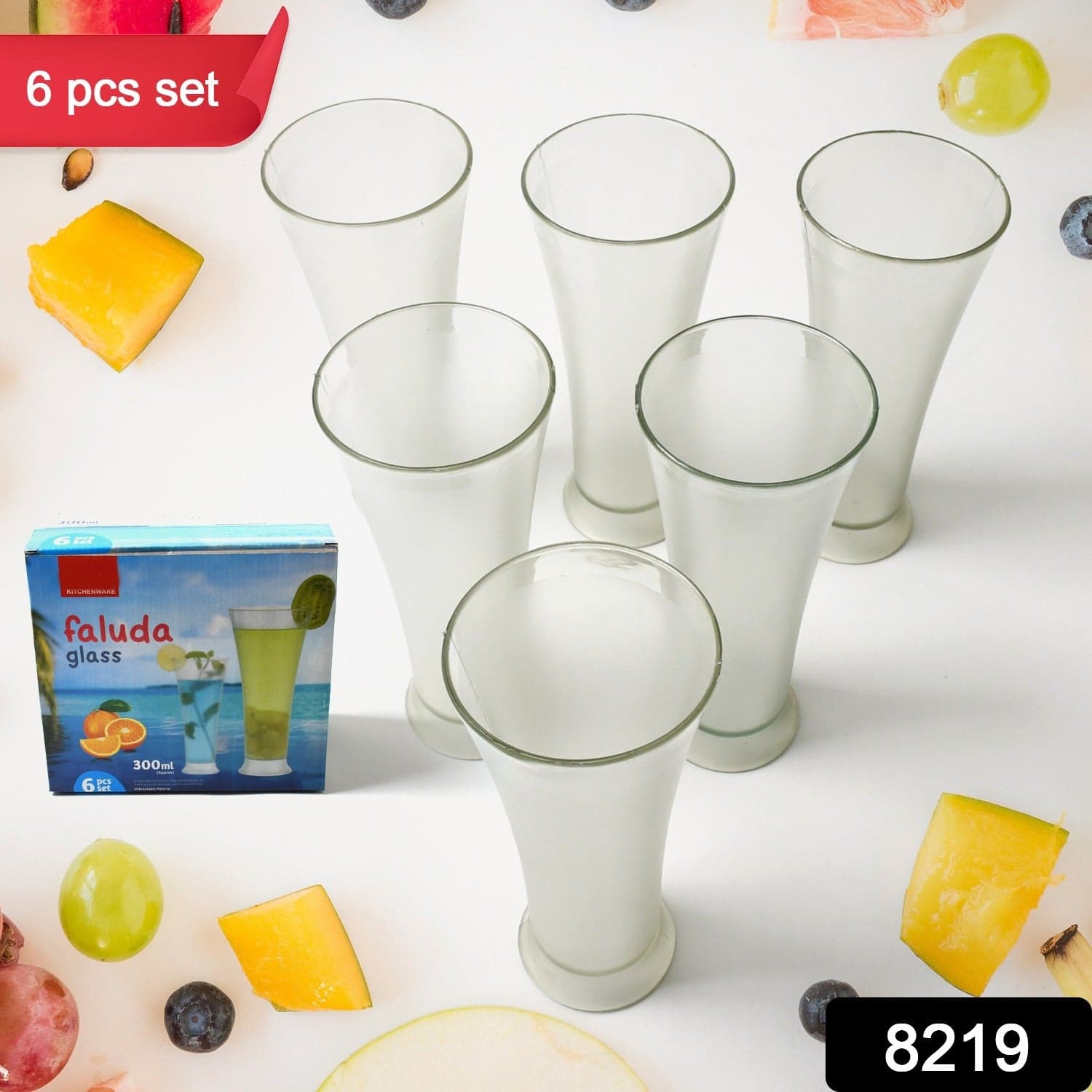 High Quality Faluda Ice Cream Juicer And Water Glasses Set Of 6 Transparent (Plastic 300 Ml Approx) thumbnail 2