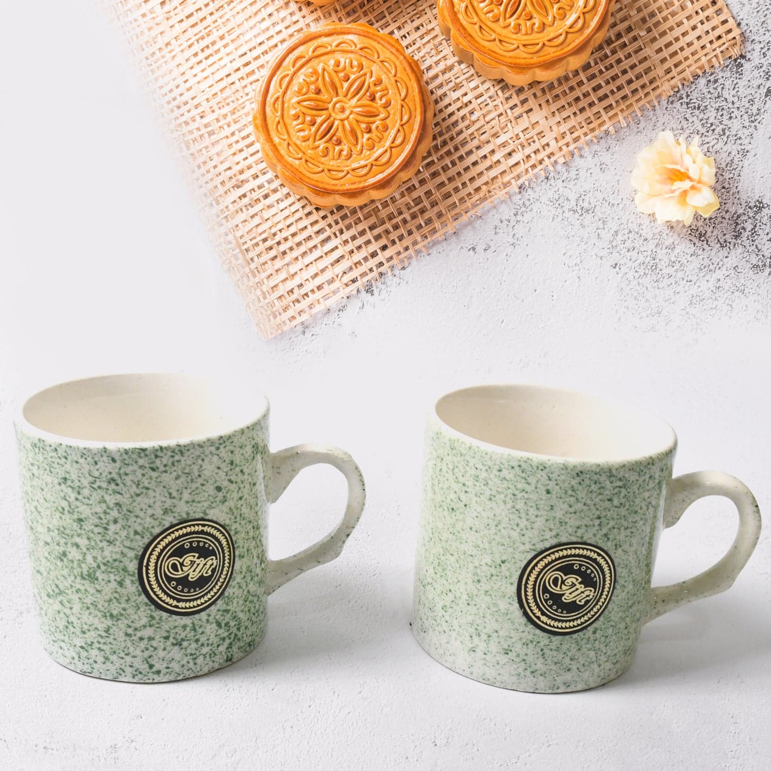 Ceramic Tea/Coffee Cup Set - Alpino 3-Piece with 2-Compartment Serving Platter (BPA-Free) thumbnail 6