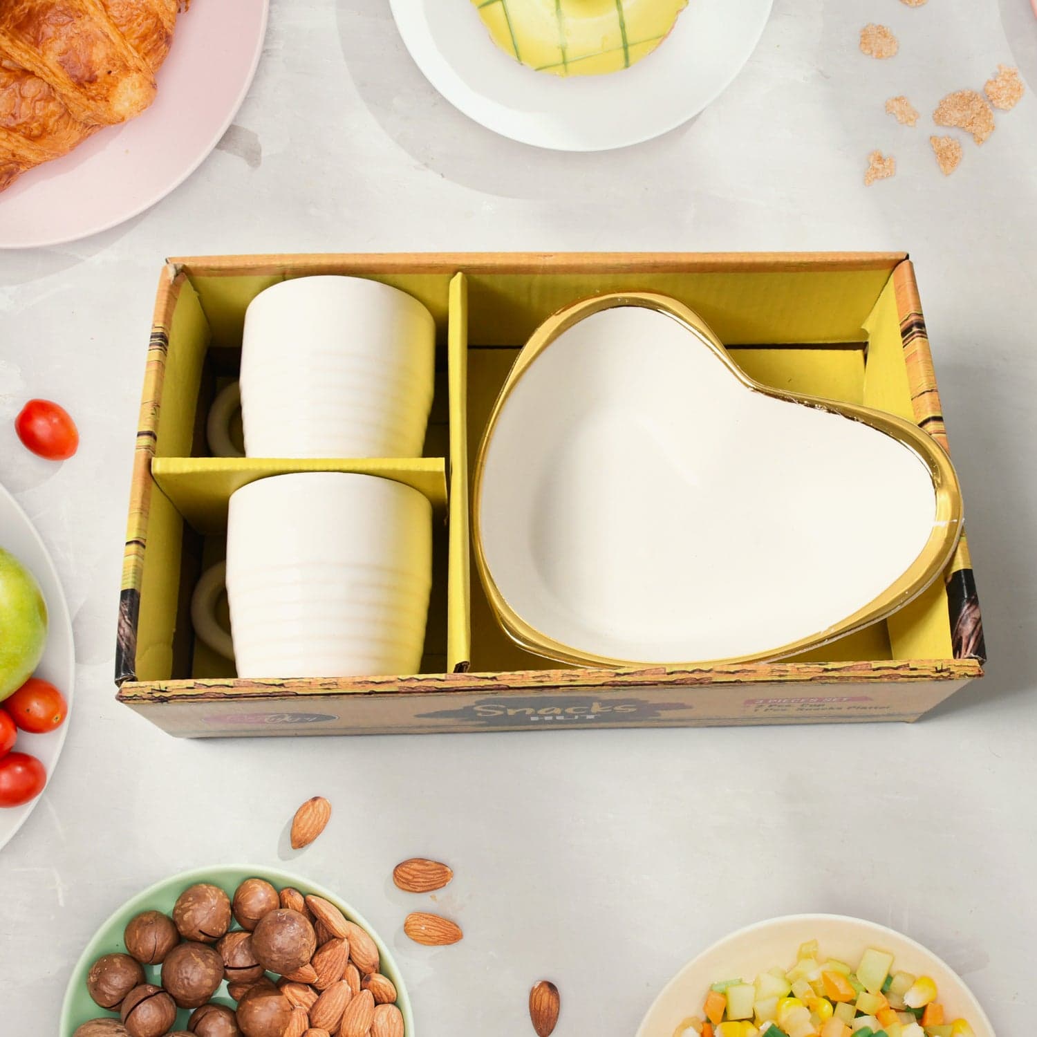 Snacks Hut Ceramic Tea / Cups Set With Heart Shape Plastic Serving Platter thumbnail 3