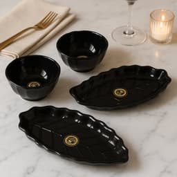 Ertiga Round Ceramic Bowl With Plastic Leaf Shape Serving Platter Portable