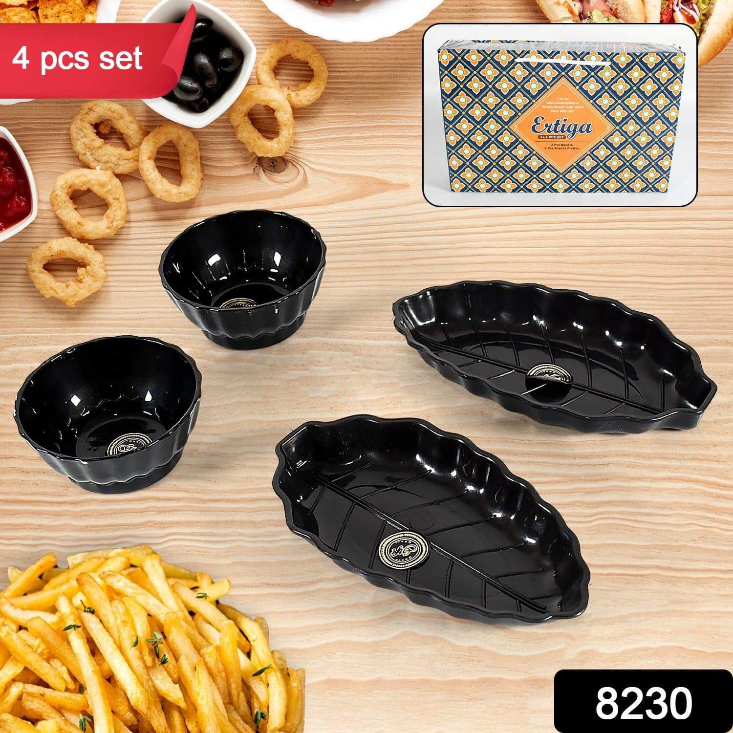 Ertiga Round Ceramic Bowl With Plastic Leaf Shape Serving Platter Portable thumbnail 2
