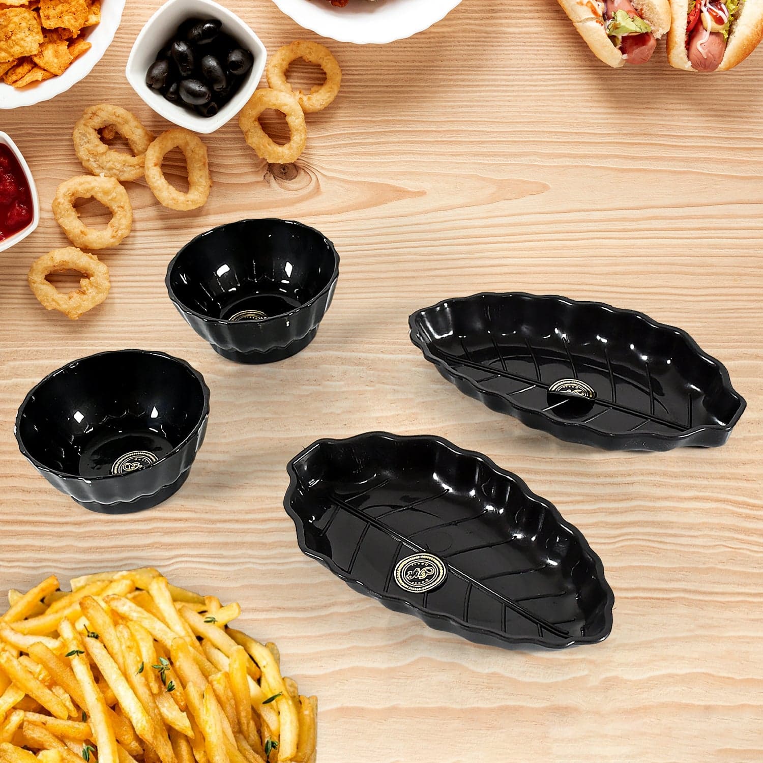 Ertiga Round Ceramic Bowl With Plastic Leaf Shape Serving Platter Portable thumbnail 3
