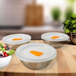 Bista Glass Serving & Mixing Bowls With Plastic Lid (3 Pcs Set / 250 Ml Approx)