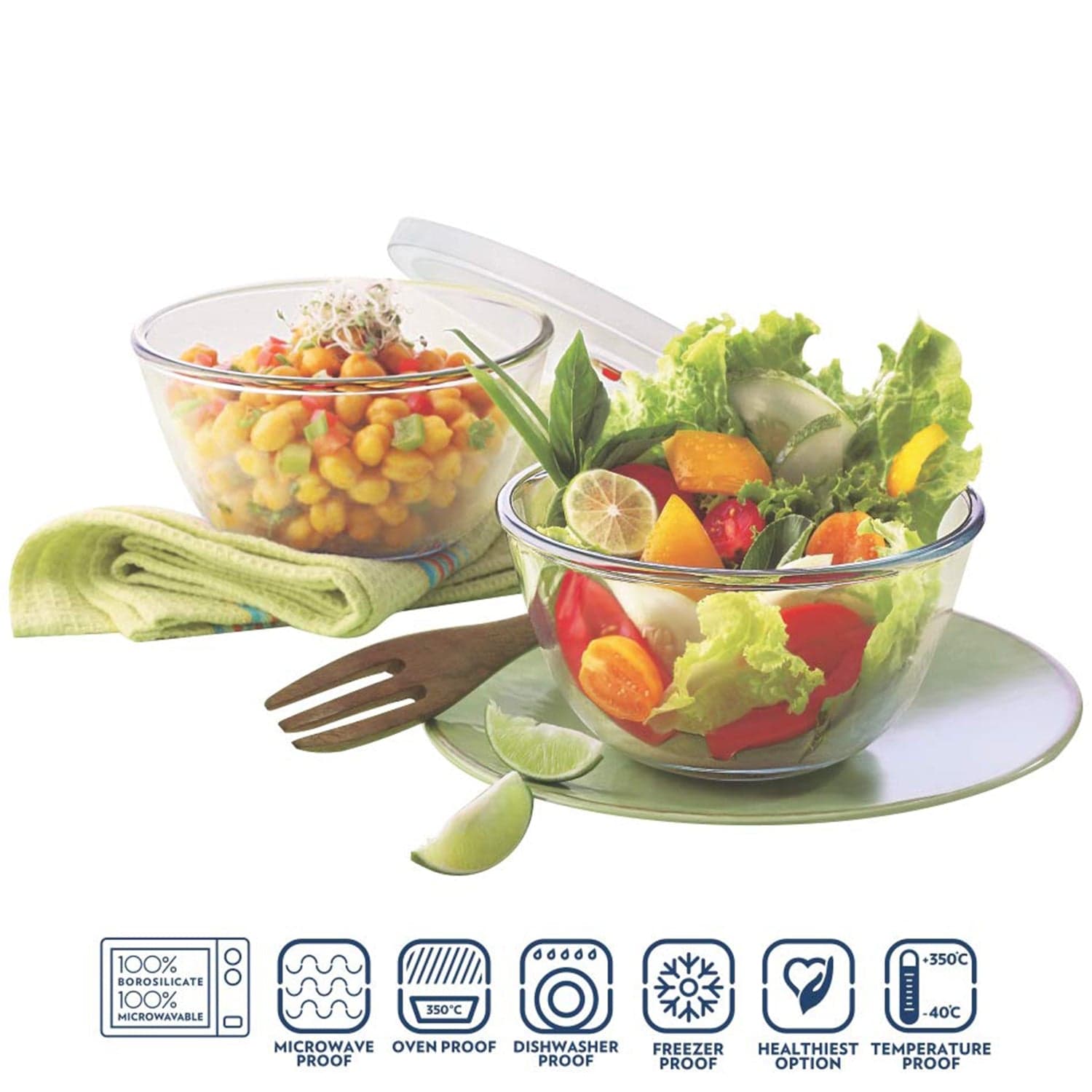 Bista Glass Serving & Mixing Bowls With Plastic Lid (3 Pcs Set / 250 Ml Approx) thumbnail 3