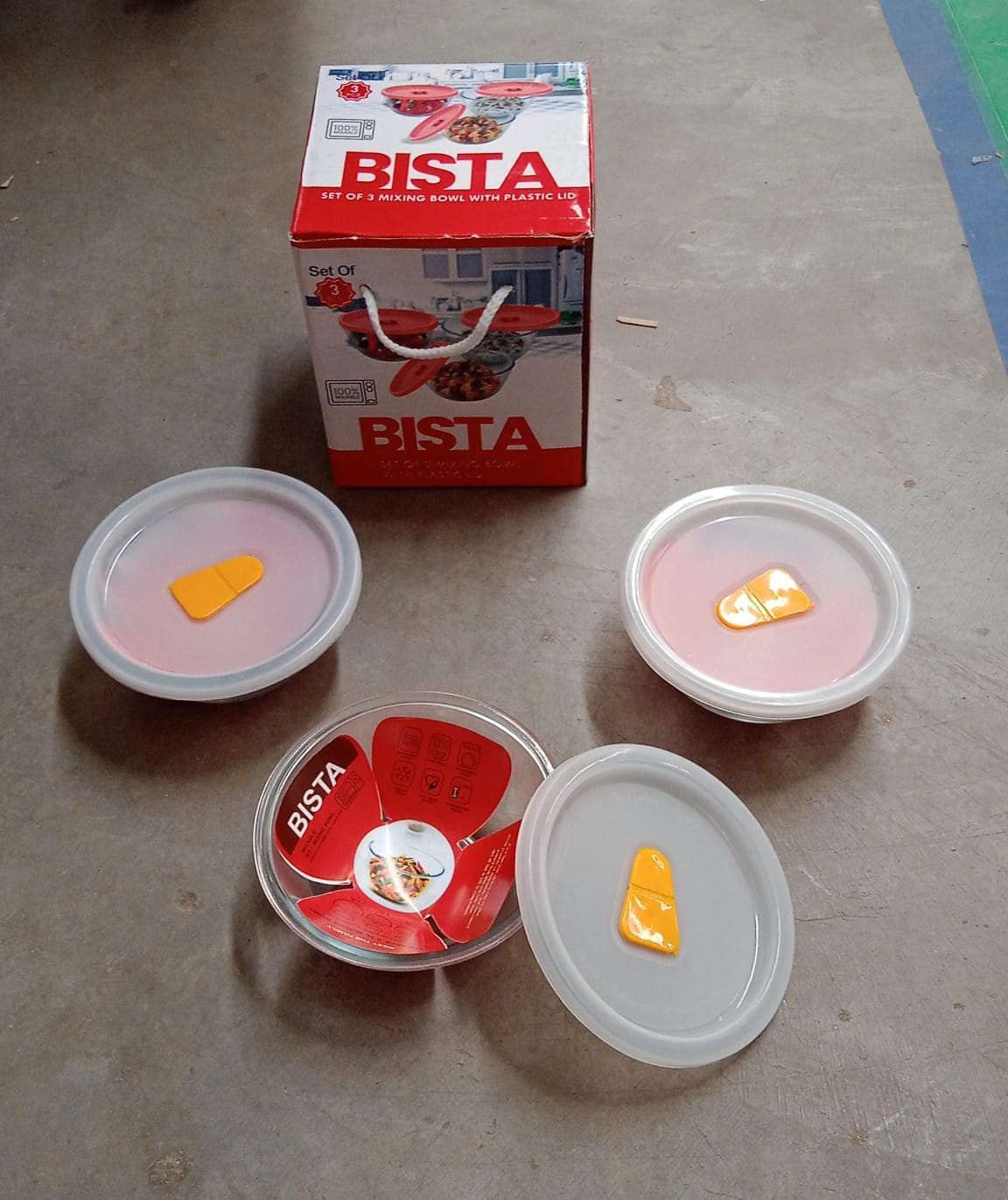 Bista Glass Serving & Mixing Bowls With Plastic Lid (3 Pcs Set / 250 Ml Approx) thumbnail 7