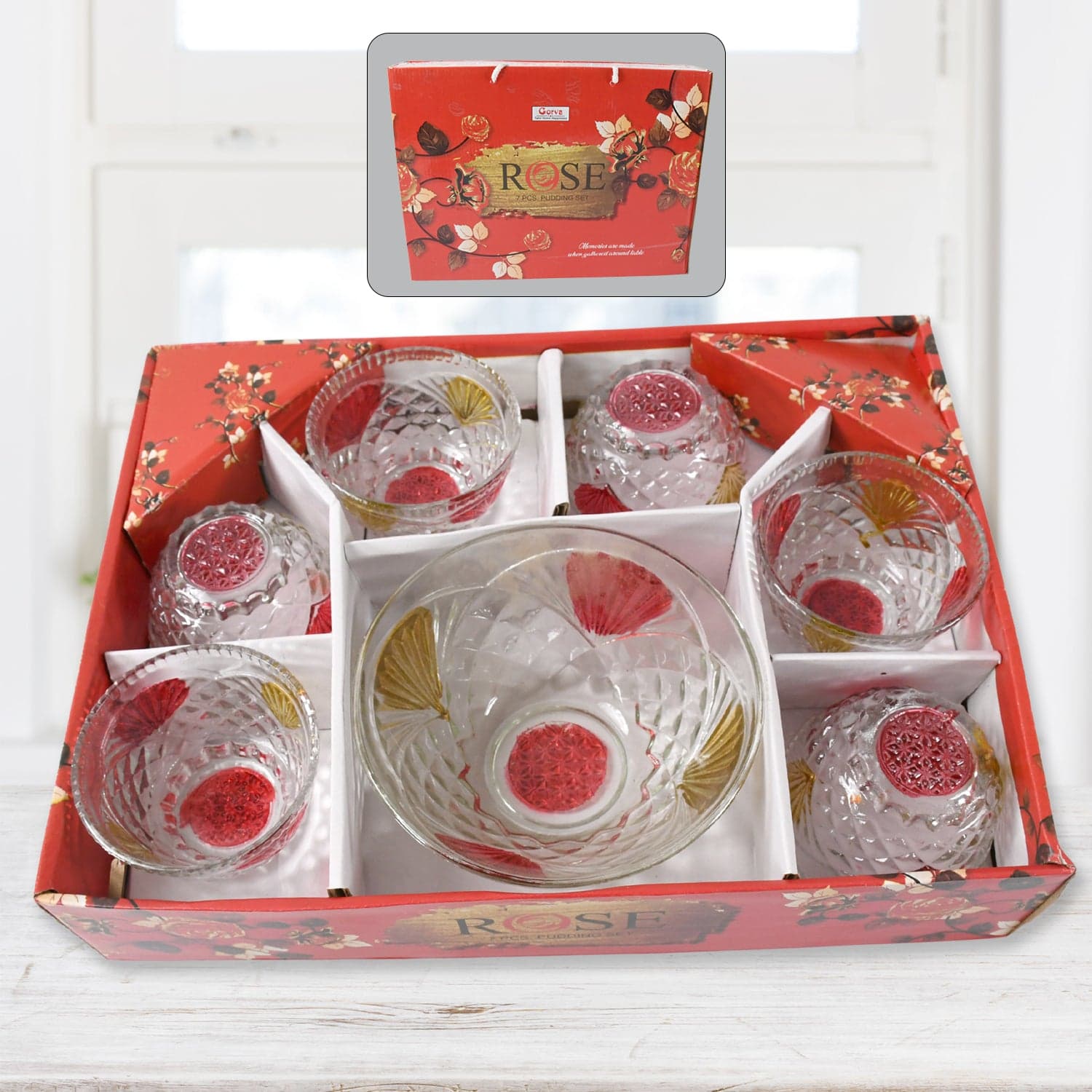 Rose Glass Multipurpose Pudding / Dessert / Ice Cream Bowl Set For Home Use thumbnail 1
