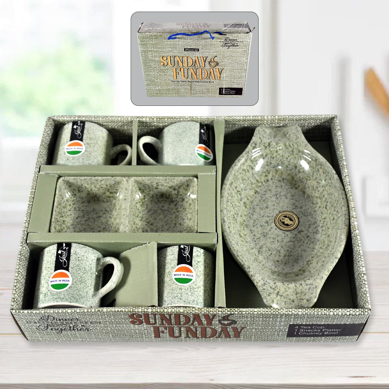 Sunday Funday 6-Piece Tea Set of Platter & Dual Bowl thumbnail 1