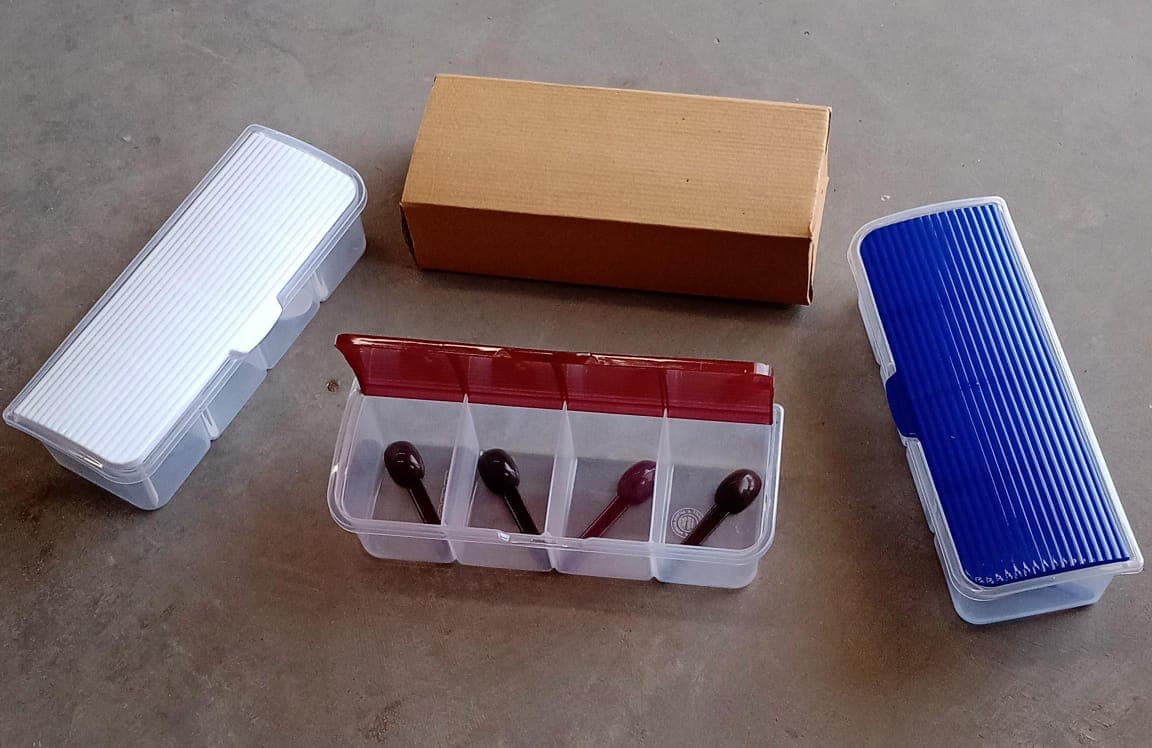 Kitchen Multipurpose Air-tight 4 Sections Storage Containers / Masala Box Pickle (Achar) Jar with 4 spoon for each section (1 Pc / Mix Color) thumbnail 8