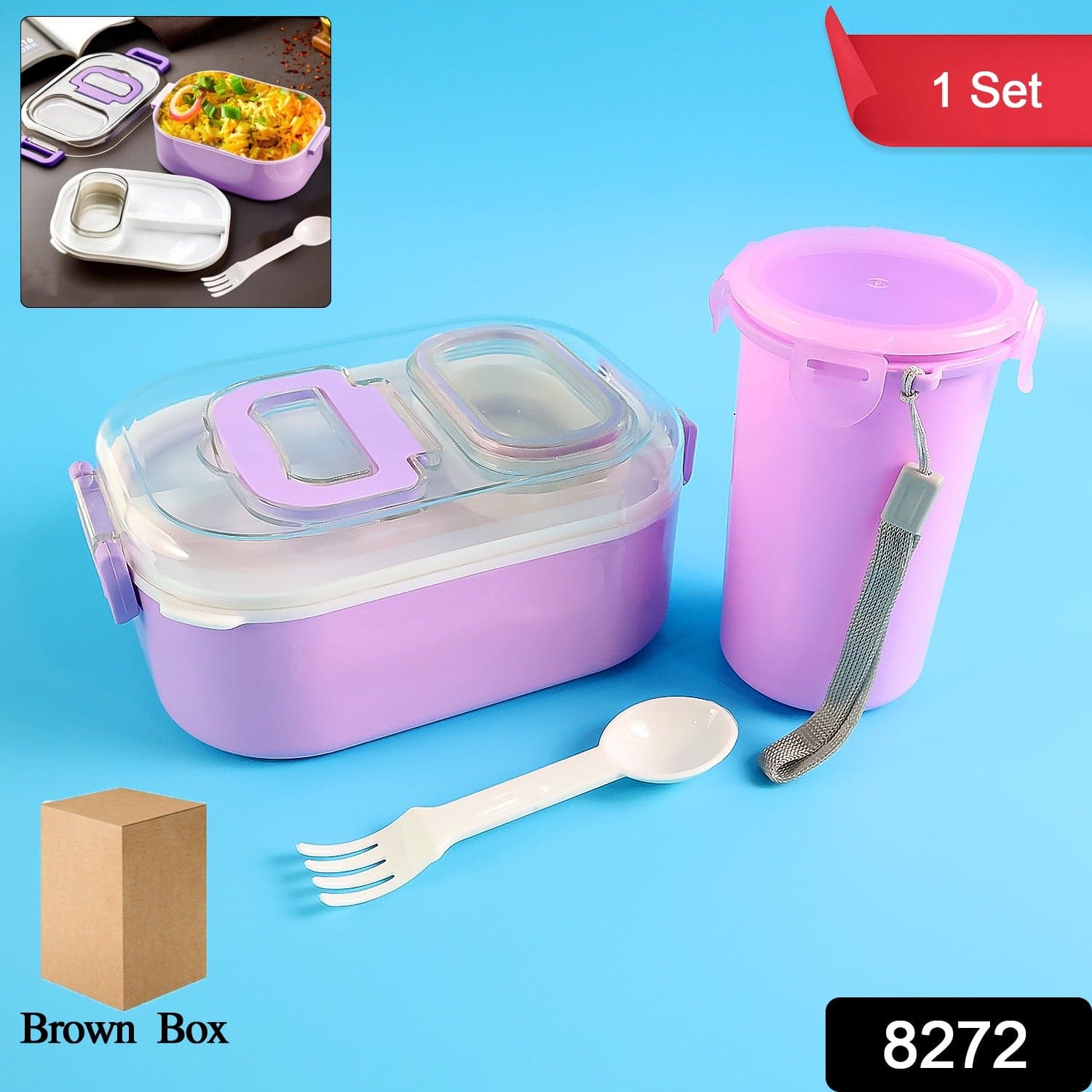 Plastic Lunch Box With Bottle thumbnail 1