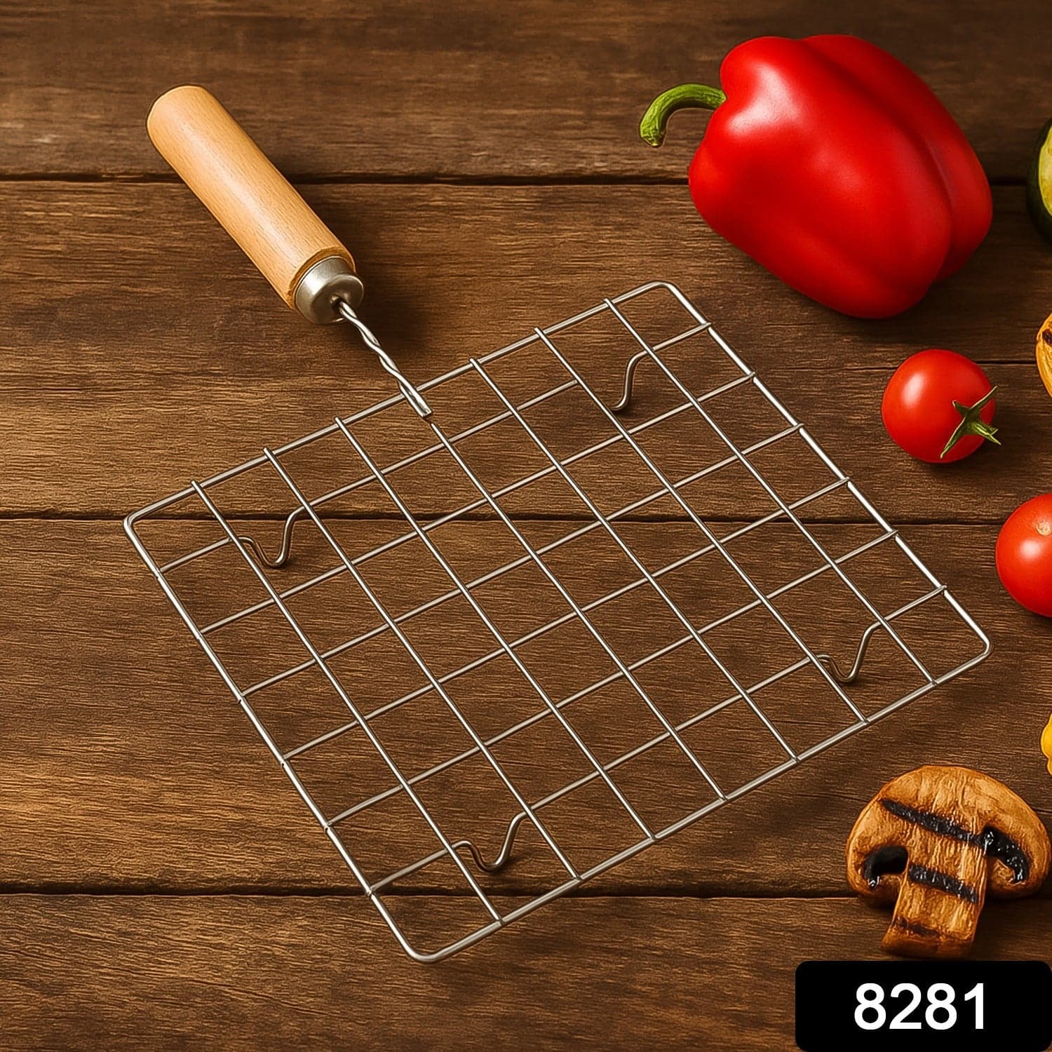 Stainless Steel Barbecue Grill Rack With Wooden Handle thumbnail 1