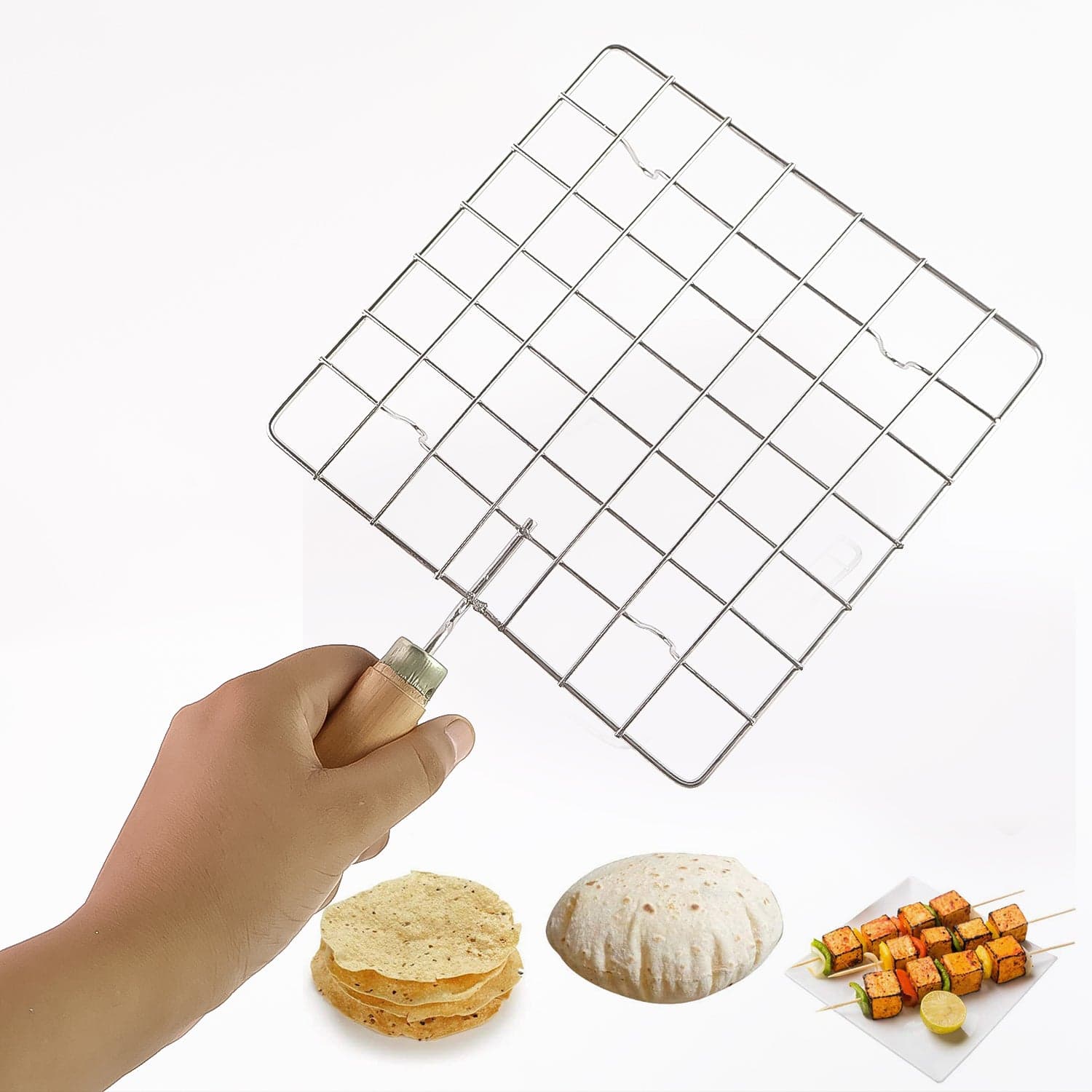 Stainless Steel Barbecue Grill Rack With Wooden Handle thumbnail 3