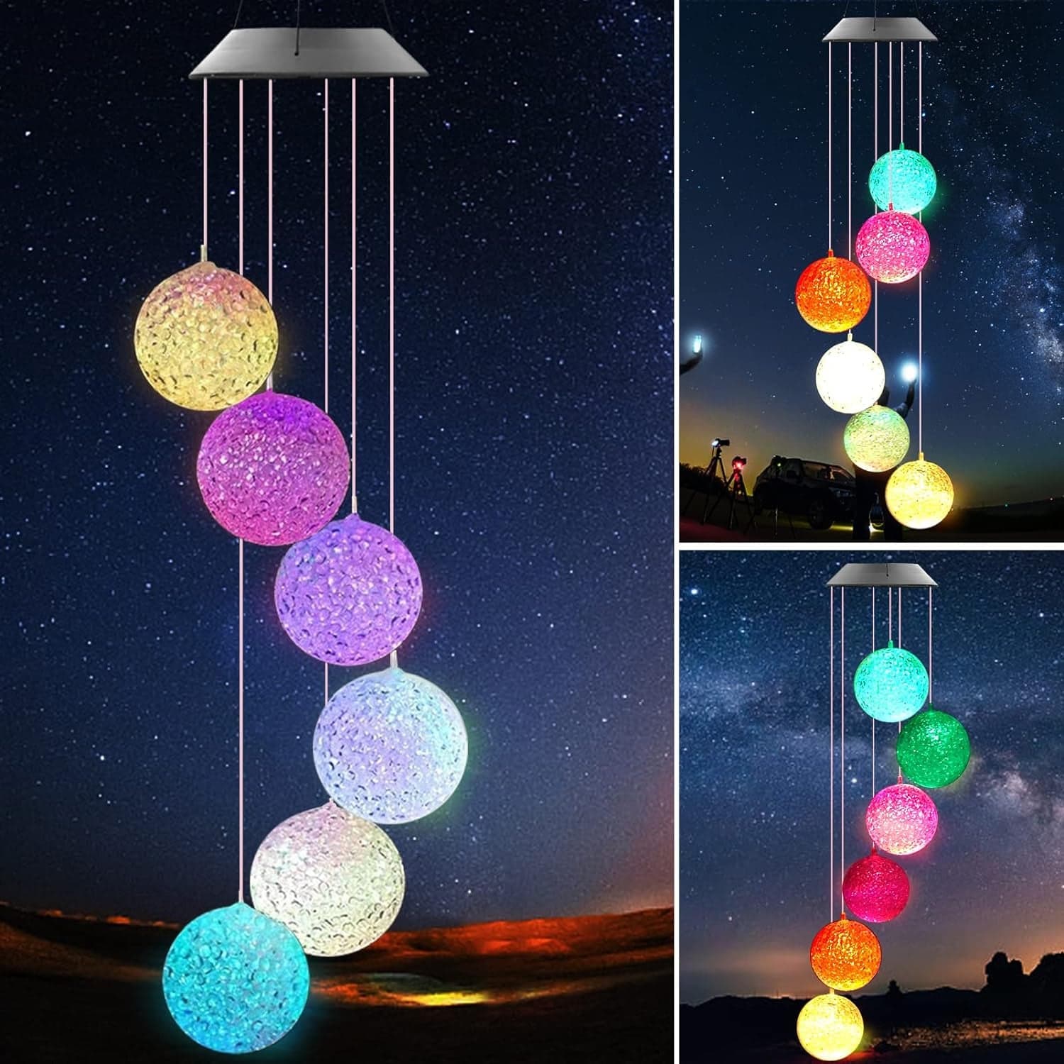 Solar Crystal Ball , Color Changing Solar Powered Led Hanging Light Mobile For Patio Yard Garden Home Outdoor Night Decor, Gifts thumbnail 2