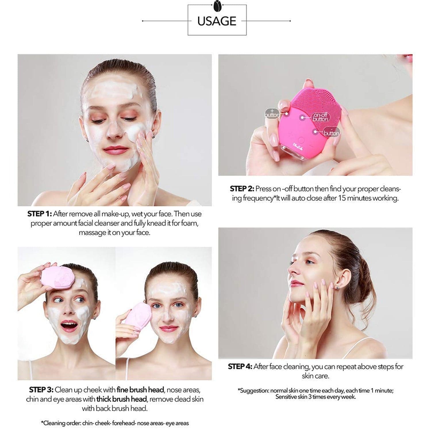 Rechargeable Sonic Silicone Face Cleansing Brush thumbnail 6