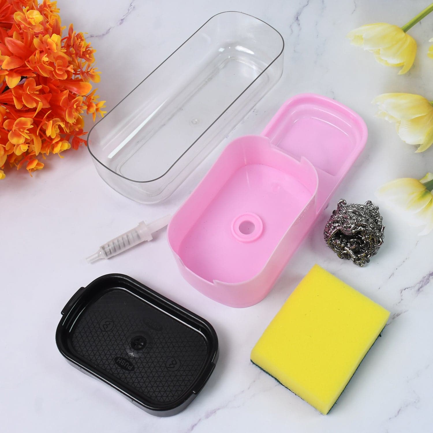 2 in 1 Plastic Dish Soap Liquid Dispenser Sponge Holder ,Sabudani (1 Set) thumbnail 3