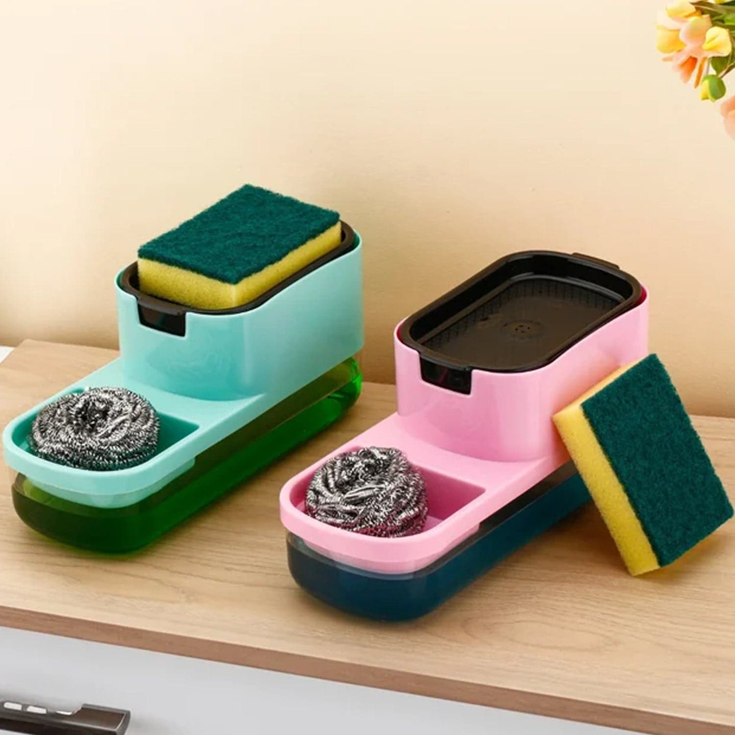 2 in 1 Plastic Dish Soap Liquid Dispenser Sponge Holder ,Sabudani (1 Set) thumbnail 9