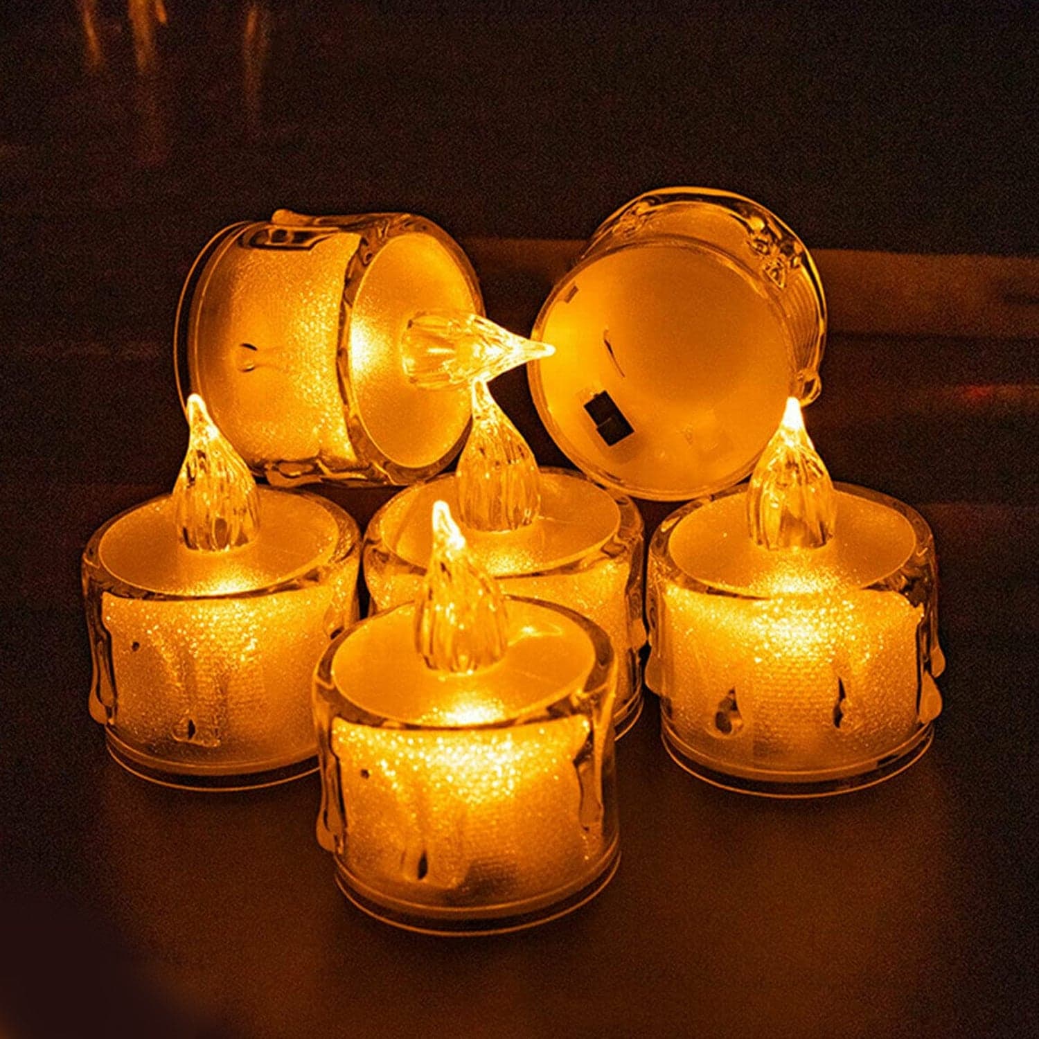 12 Pcs Flameless And Smokeless Decorative Acrylic Candles Transparent Led Tea Light Candle For Gifting ID-8356 thumbnail 3