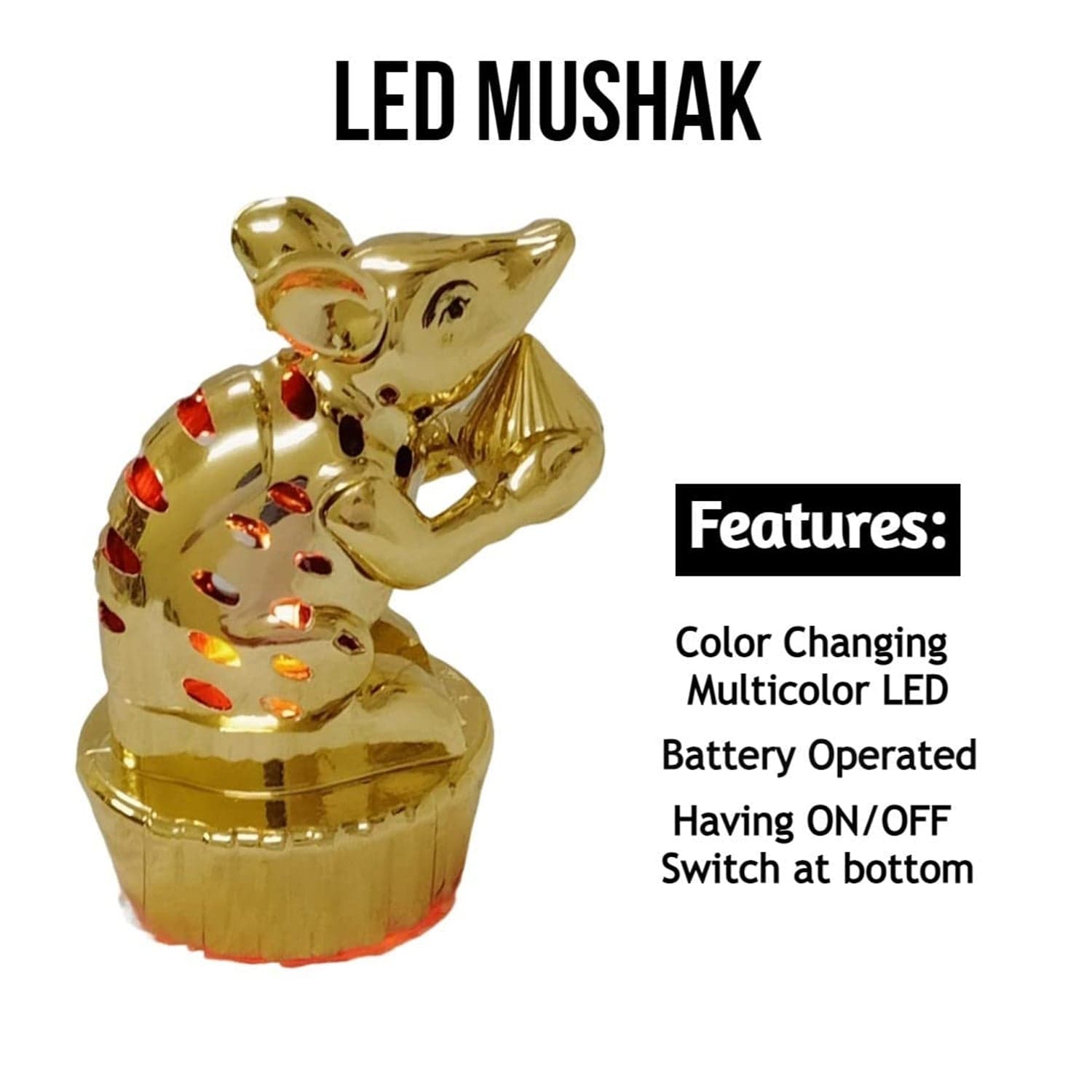 Multicolour LED Mushak / LED Mooshak for Ganpati Decorations, Ganesh Ganesha (1 Pc) thumbnail 3