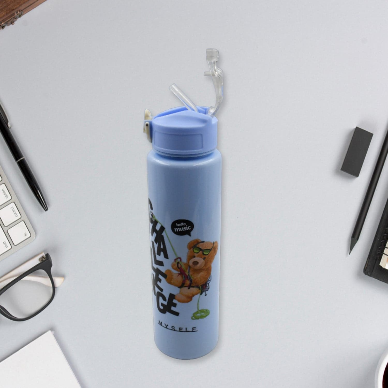 Plastic Water Bottle Set Of Bpa-Free, Leak-Proof, Cartoon Design For Kids & Gym (3 Pc Set) thumbnail 3