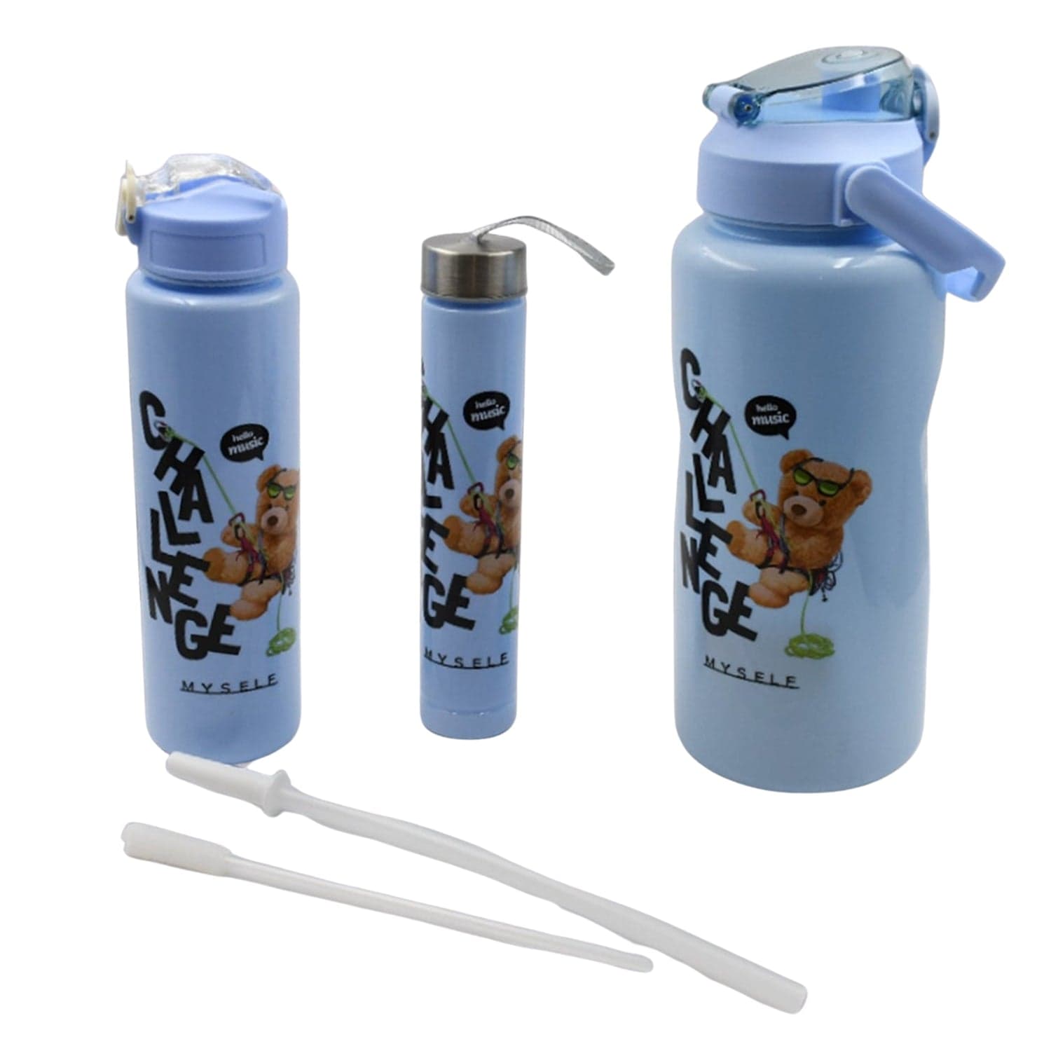Plastic Water Bottle Set Of Bpa-Free, Leak-Proof, Cartoon Design For Kids & Gym (3 Pc Set) thumbnail 5