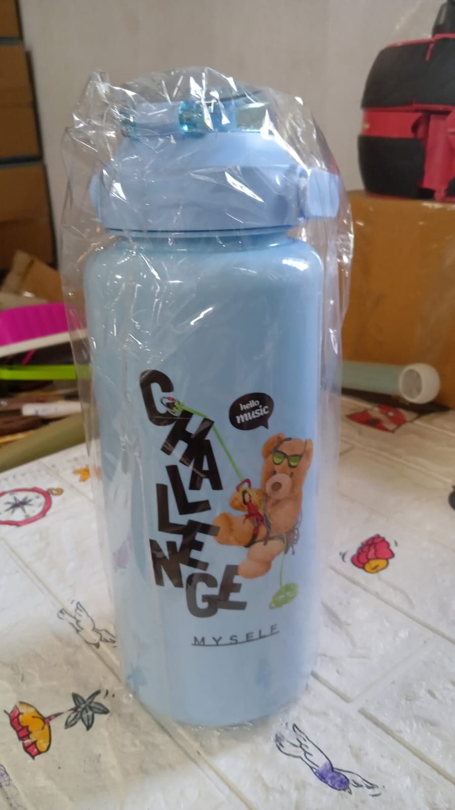Plastic Water Bottle Set Of Bpa-Free, Leak-Proof, Cartoon Design For Kids & Gym (3 Pc Set) thumbnail 6