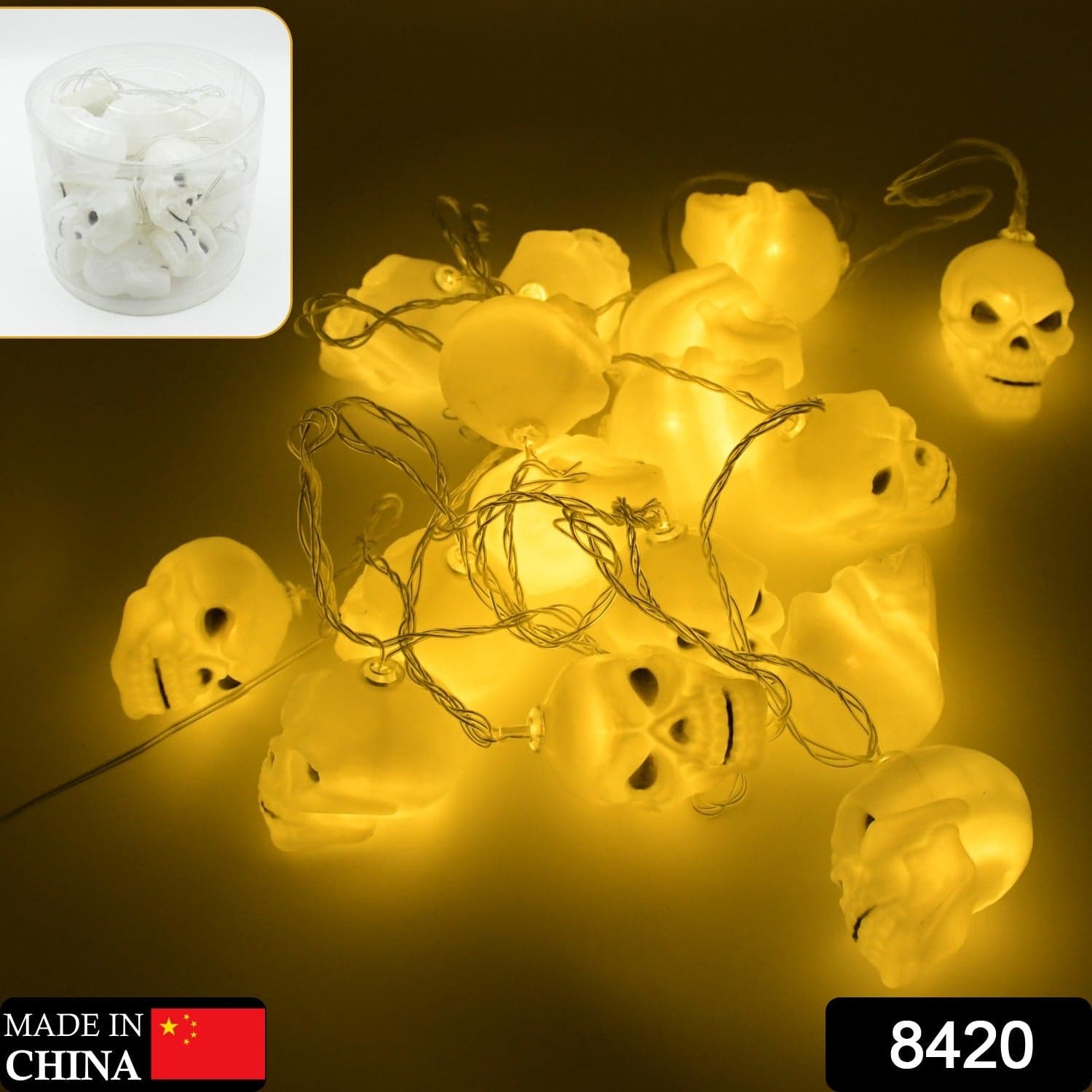 Halloween Decoration Outdoor Indoor Skeleton Head Skulls String Light Set Blow Mold thumbnail 2