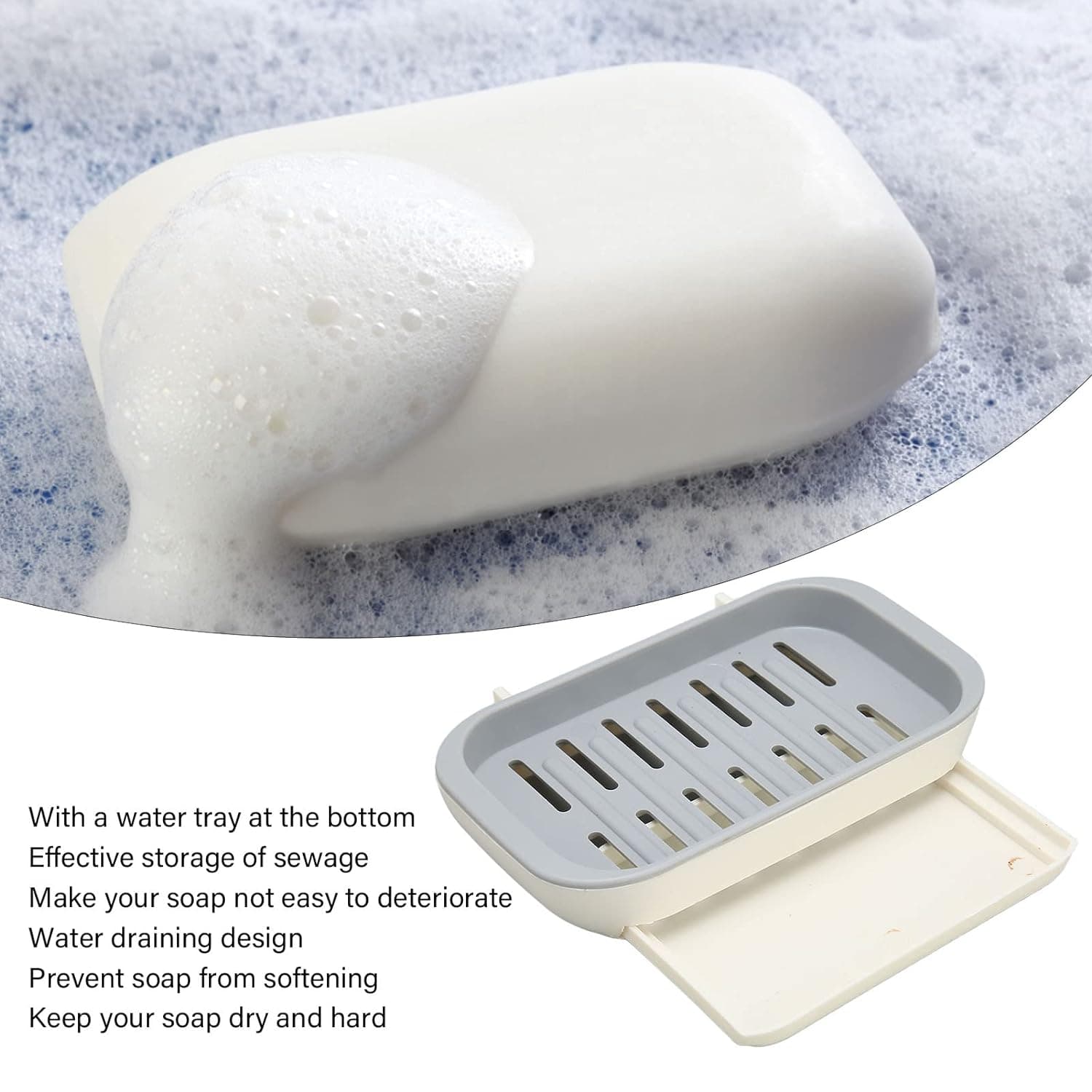 Bathroom Soap Holder, Soap Dish Container, Soap Case For Water Draining, Soap Holder Tray With Adhesive Sticker ,Sabudani thumbnail 6
