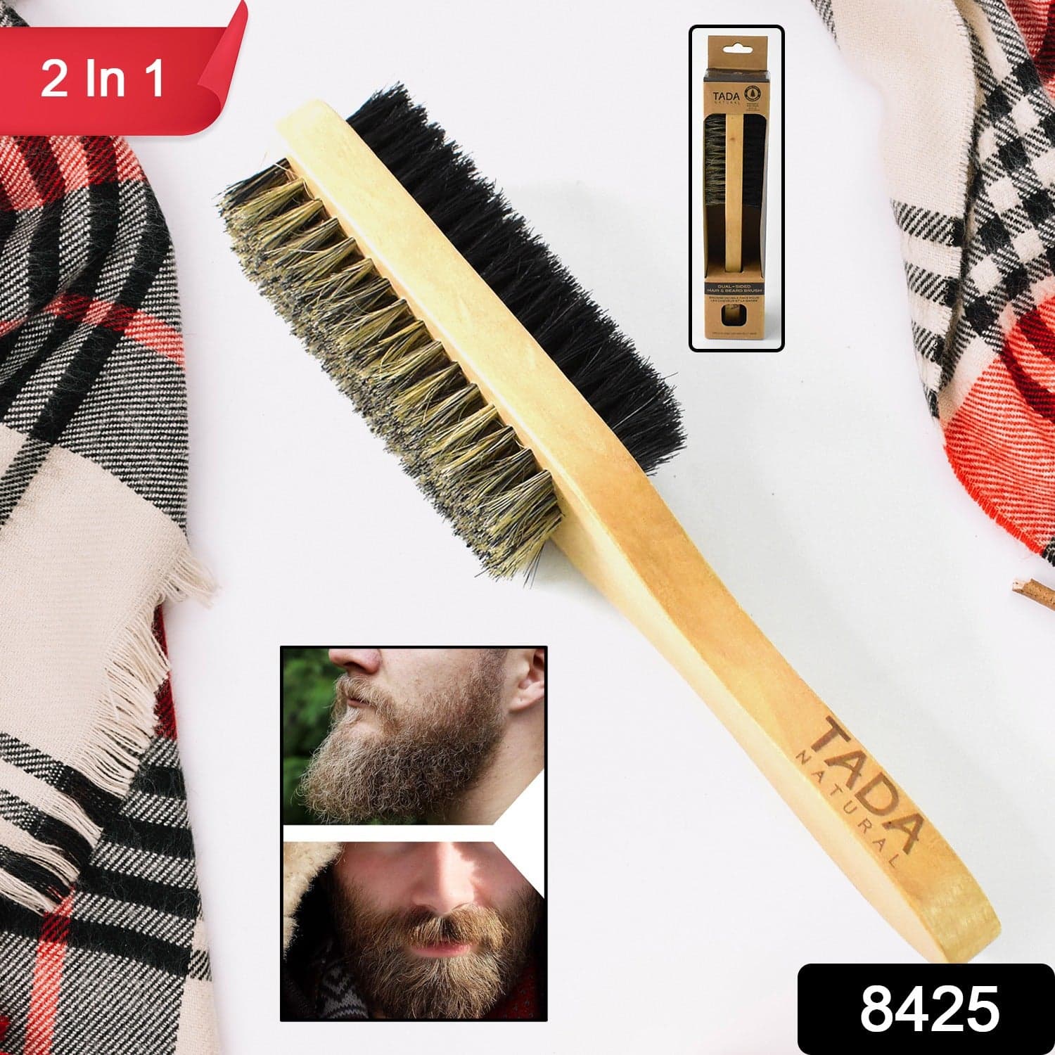2 in 1 Dual Side Hair Bristle Beard Brush for Men Beard Comb (1 Pc) thumbnail 2
