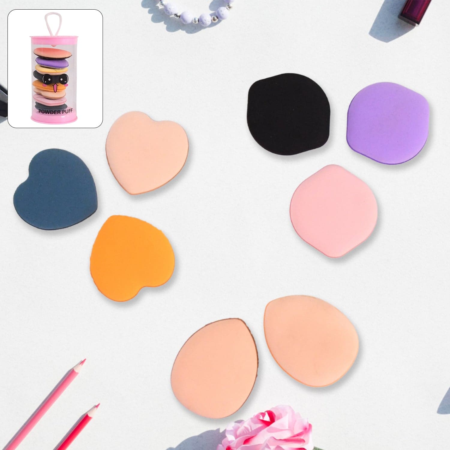 Mini Finger Makeup Powder Puff (Multicolour, 8 Pcs Set) thumbnail 1