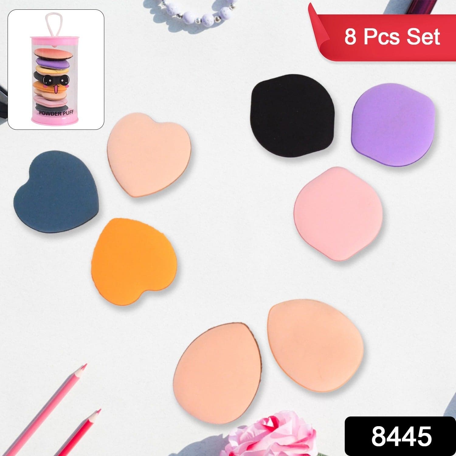 Mini Finger Makeup Powder Puff (Multicolour, 8 Pcs Set) thumbnail 2