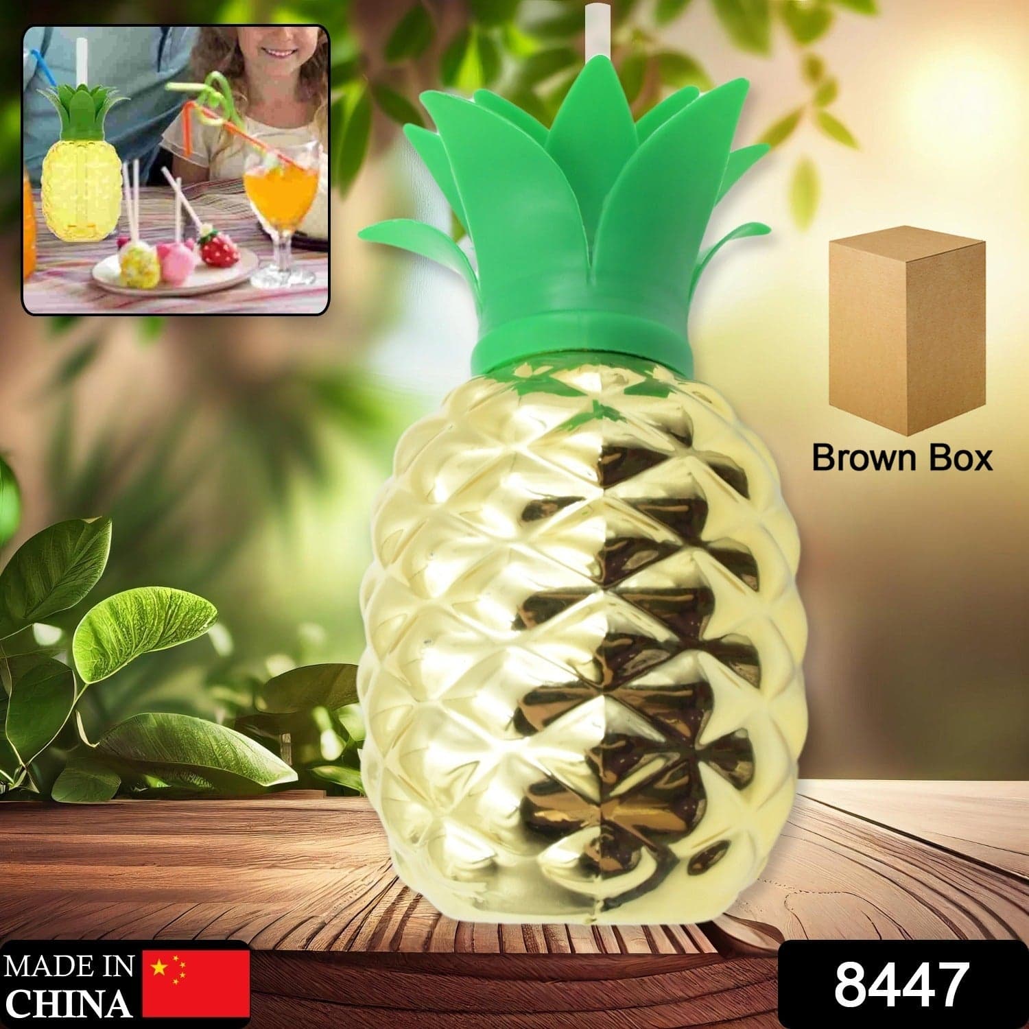 Plastic Pineapple Cups with Straw (1 Pc) - Party Favors, Hawaiian, Beach thumbnail 2